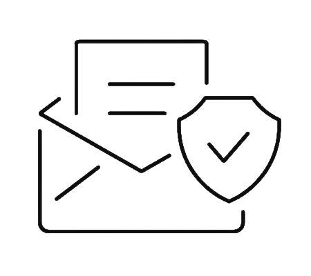 Outline icon of a message document with a shield and checkmark, symbolizing security or verified communication.