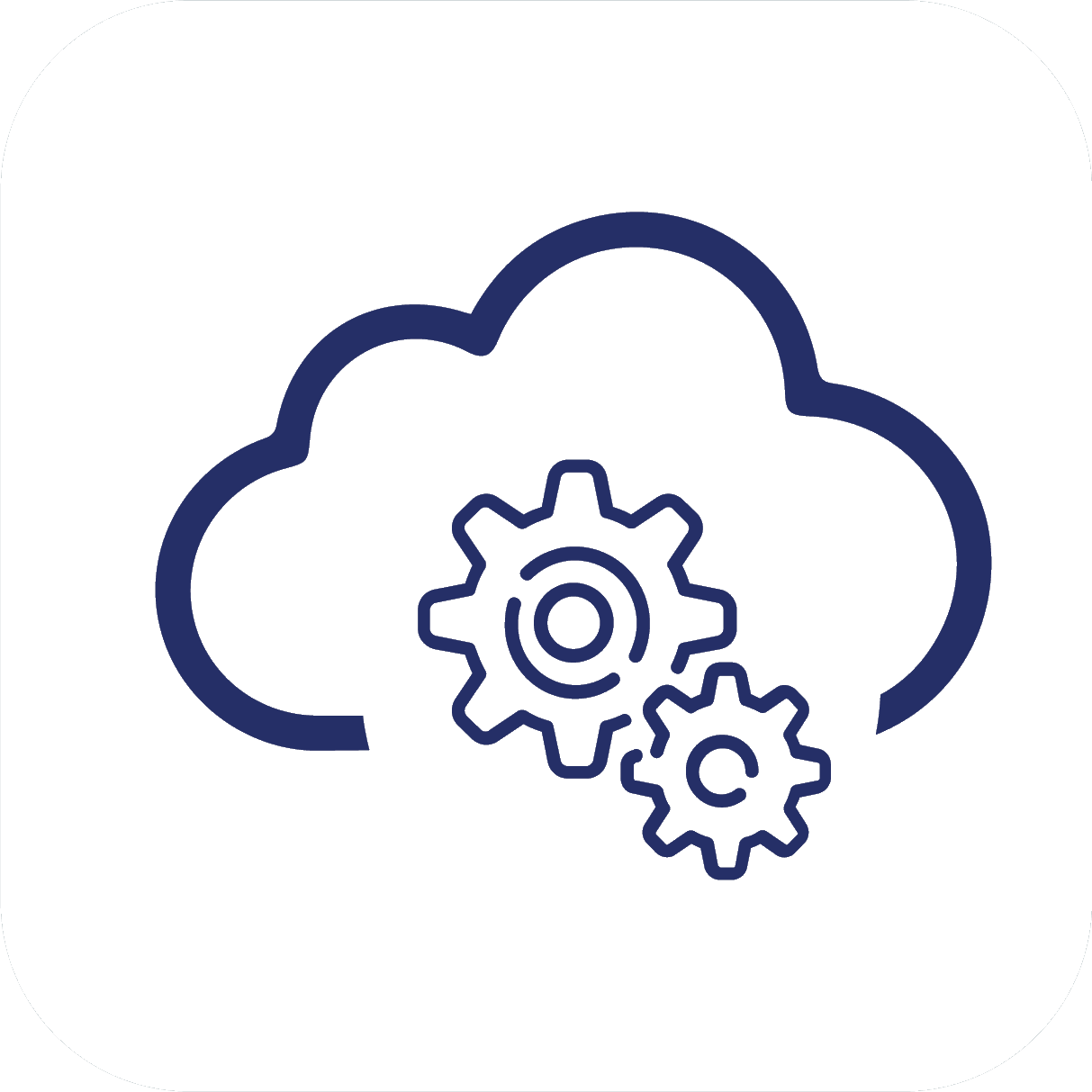 Cloud icon with two gears inside, representing cloud computing or cloud service management.