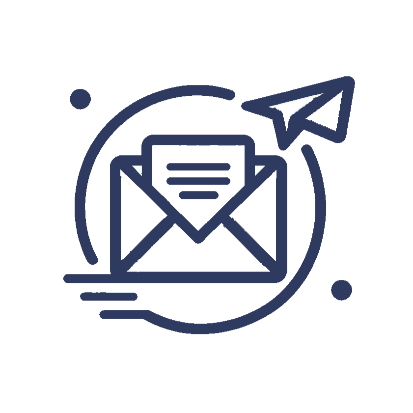 Icon of an envelope with a letter inside, a paper plane, and a circular arrow, representing email or message sending.
