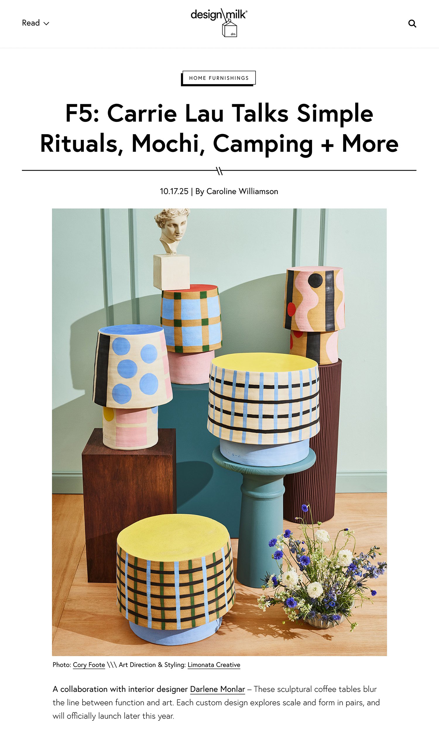  Design Milk | Oct '25 
Designers: O-M Ceramic x Darlene Molnar | Photographer: Cory Foote | AD, Prop & Set Styling: Limonata Creative | Studio: Prop Up Shop