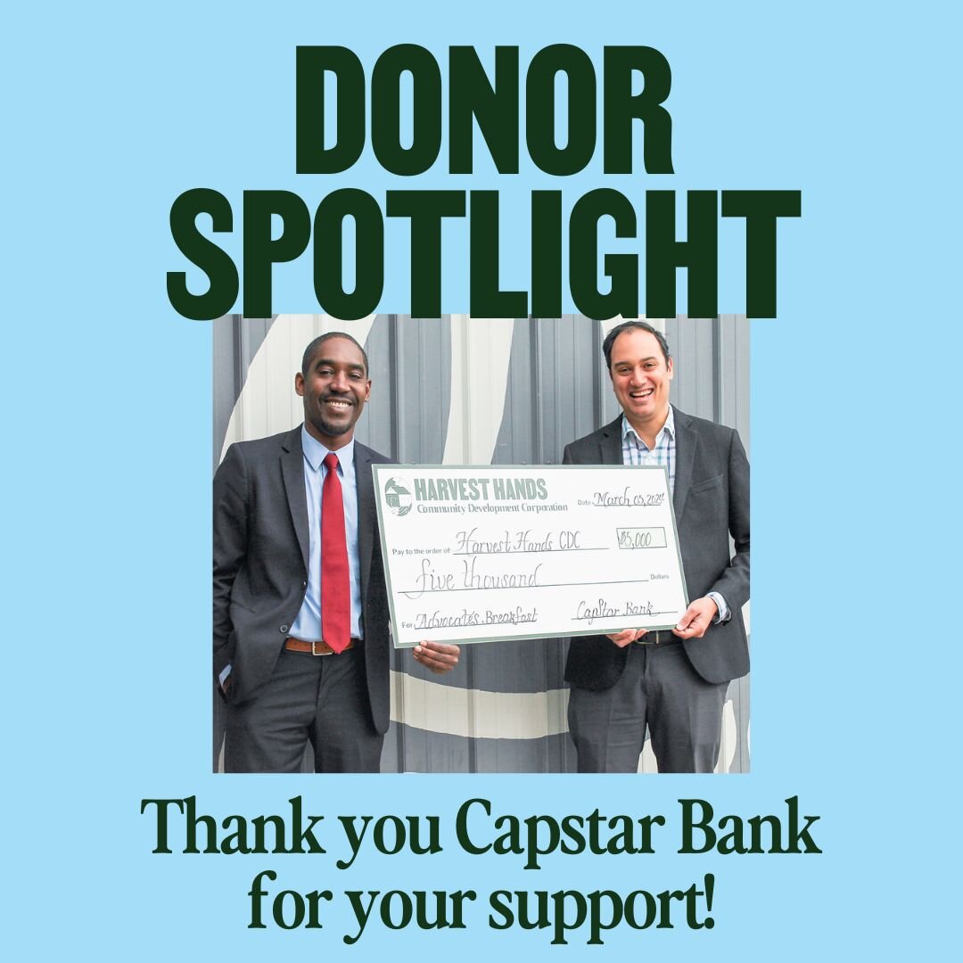 Today, we're grateful to spotlight Capstar Bank's generosity! 🌟 The  team at Capstar Bank, a division of Old National Bank has made a significant contribution to Harvest Hands Community Development Corporation not only monetarily, but in teaching fi
