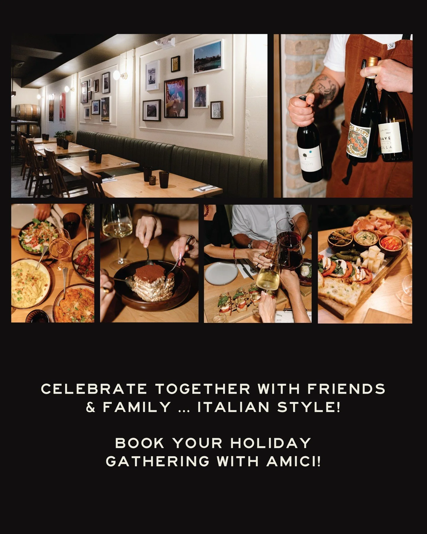 The holidays are about good food and even better company. ⁠
At Amici, we love bringing people together. Whether it&rsquo;s a cozy dinner with friends, a festive work party, or a family gathering that feels like home.⁠
⁠
Our downtown space is ready fo