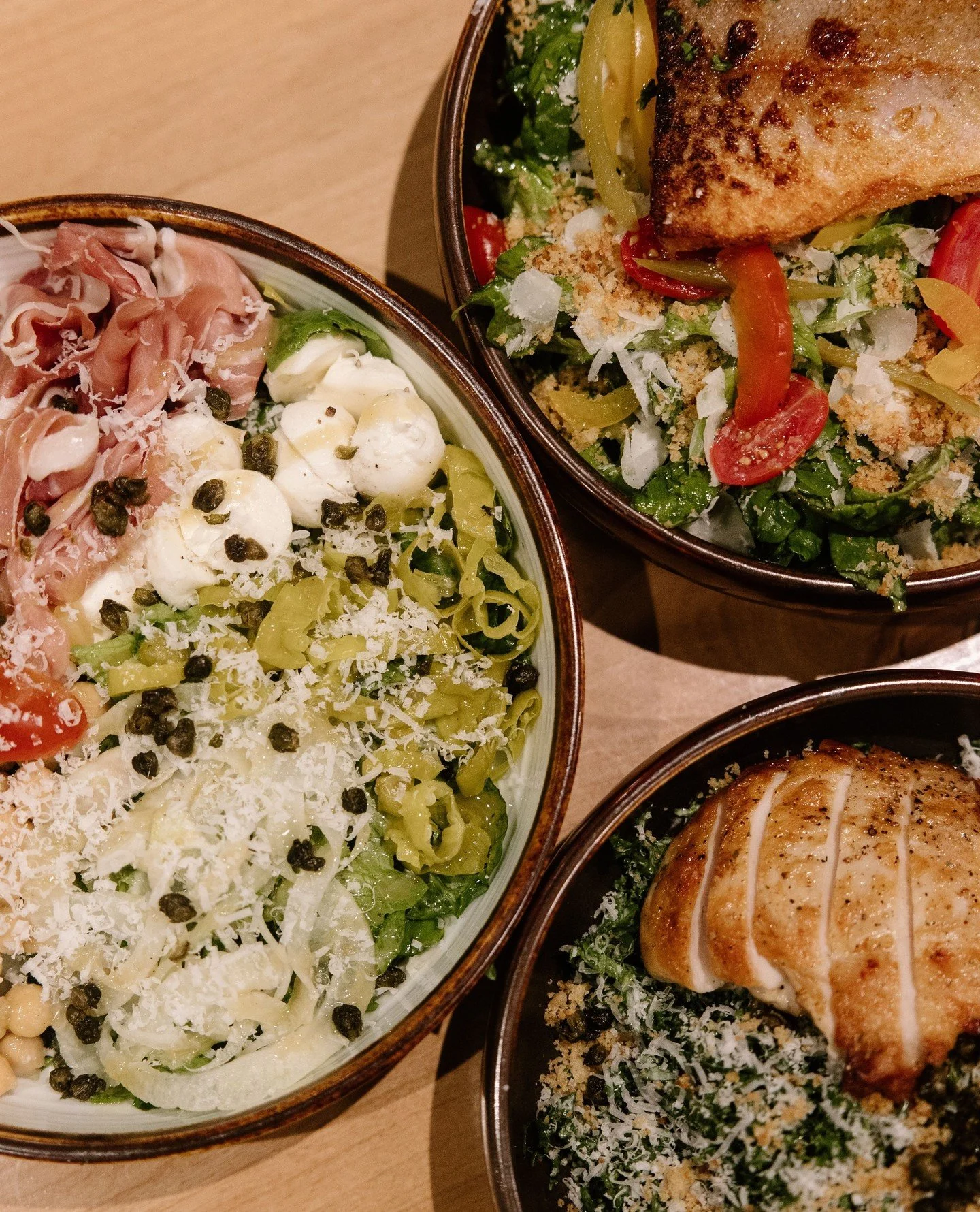 Fresh, vibrant, and never an afterthought. 🥗⁠ Our Amici salads are made to satisfy.⁠
⁠
 ~ Amici Chop &ndash; bold, crunchy, full of deli-style flavour⁠
 ~ Chicken Caesar &ndash; a classic, elevated⁠
 ~ Amici Insalata with Salmon &ndash; light, brigh
