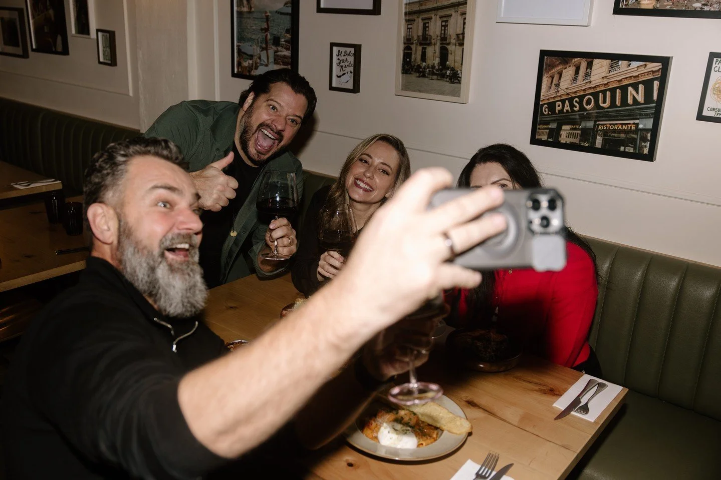 Double the dates, double the wine. 🍷 Wednesday Date Night means a complimentary glass of wine with any entr&eacute;e, and $5 off our Piccolo Pizzas, all day. ⁠
⁠
Four glasses clinking and a little midweek magic.