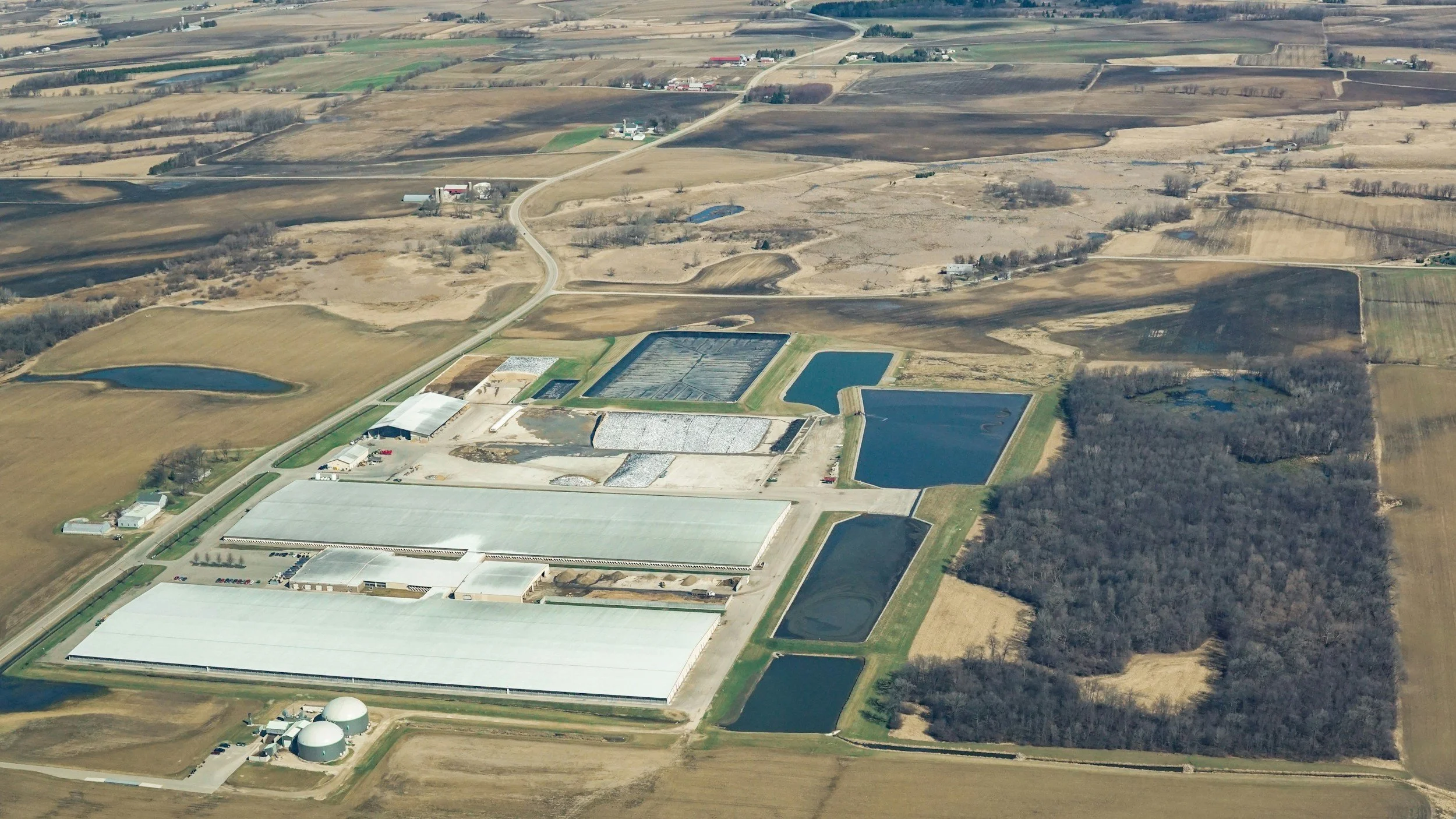 Aerial view of Rosendale Dairy, a CAFO (concentrated animal feeding operation) in Rosendale, Wisconsin.