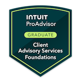 Certification badge for Intuit ProAdvisor Graduate in Client Advisory Services Foundations.