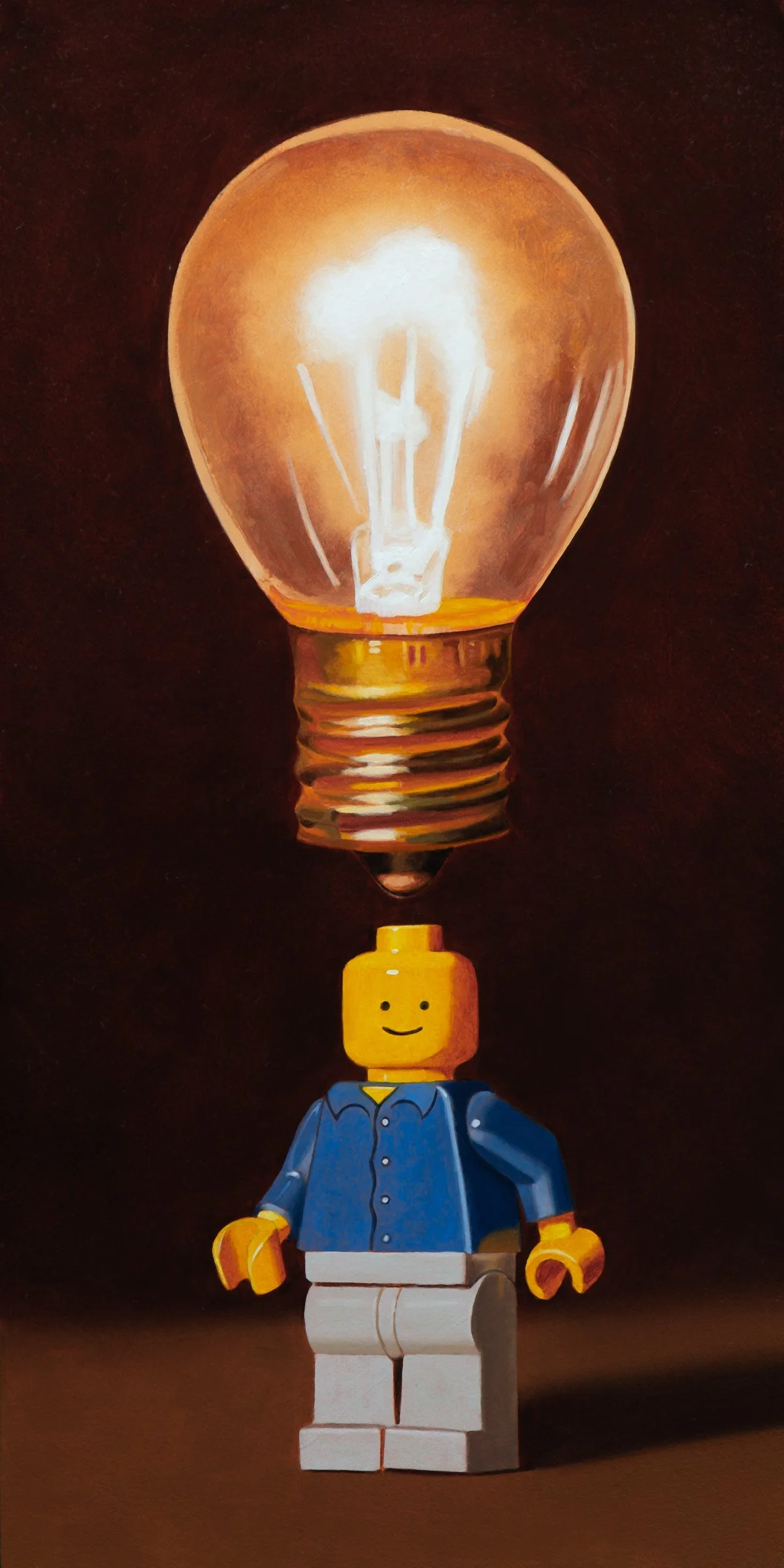 Lego painting with light bulb by artist Erik Johnson