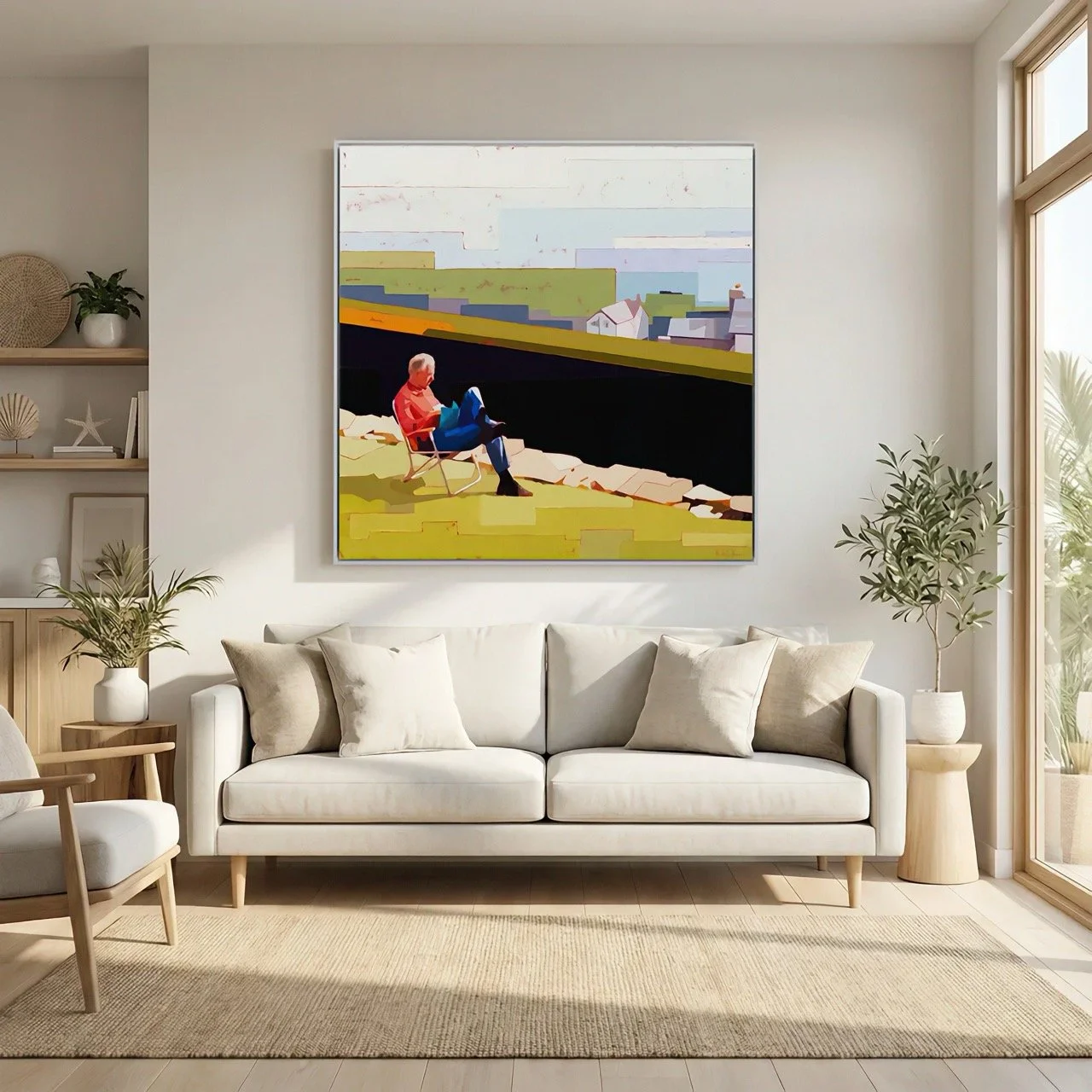 “Tell Me All Your Stories,” a contemporary square canvas print by Nicola Joy Johnson, shown as a gallery-wrapped fine-art canvas in a white frame.