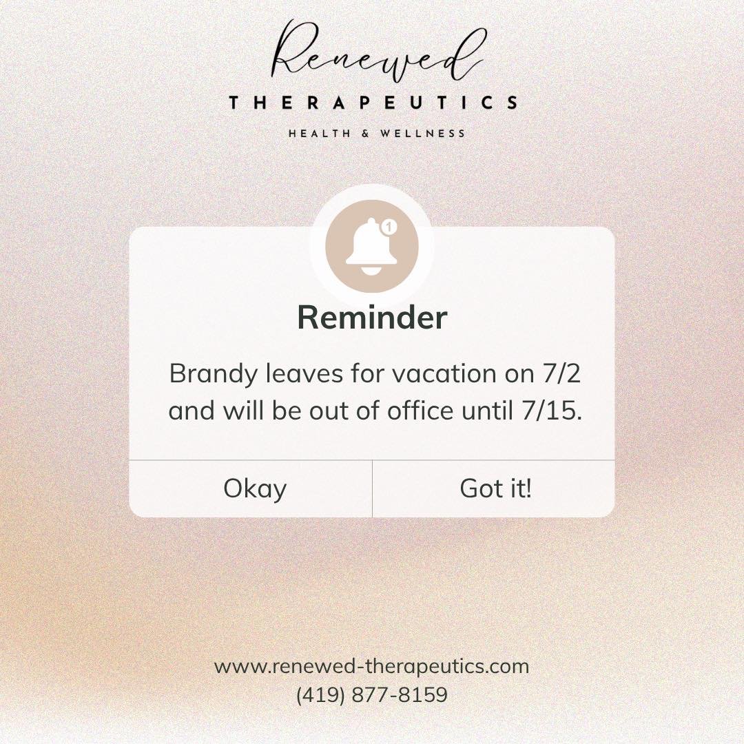 Friendly reminder✨ We have openings for Follow up/Medication refill patients only next Monday and Tuesday before Brandy goes on vacation. Please call or text (419) 877-8159 to schedule‼️
.
.
.
#BHRT #hormonereplacementtherapy #whitehouse #ohio #lowte