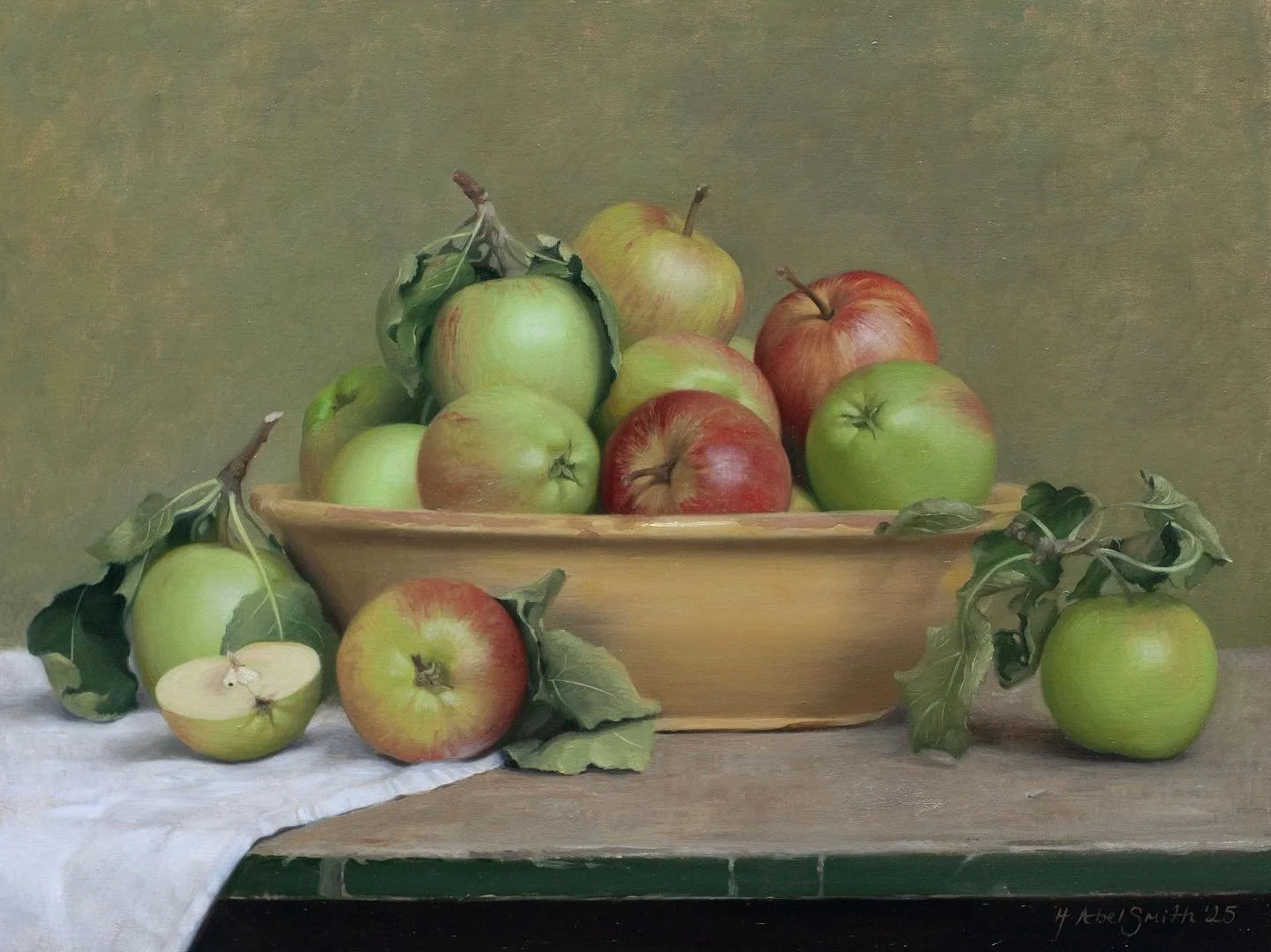 Apples in Yellow Glaze Bowl, 16 x 21 inches, oil on canvas. I will be releasing a few new paintings online in early December, sign up to my mailing list on my website for more information