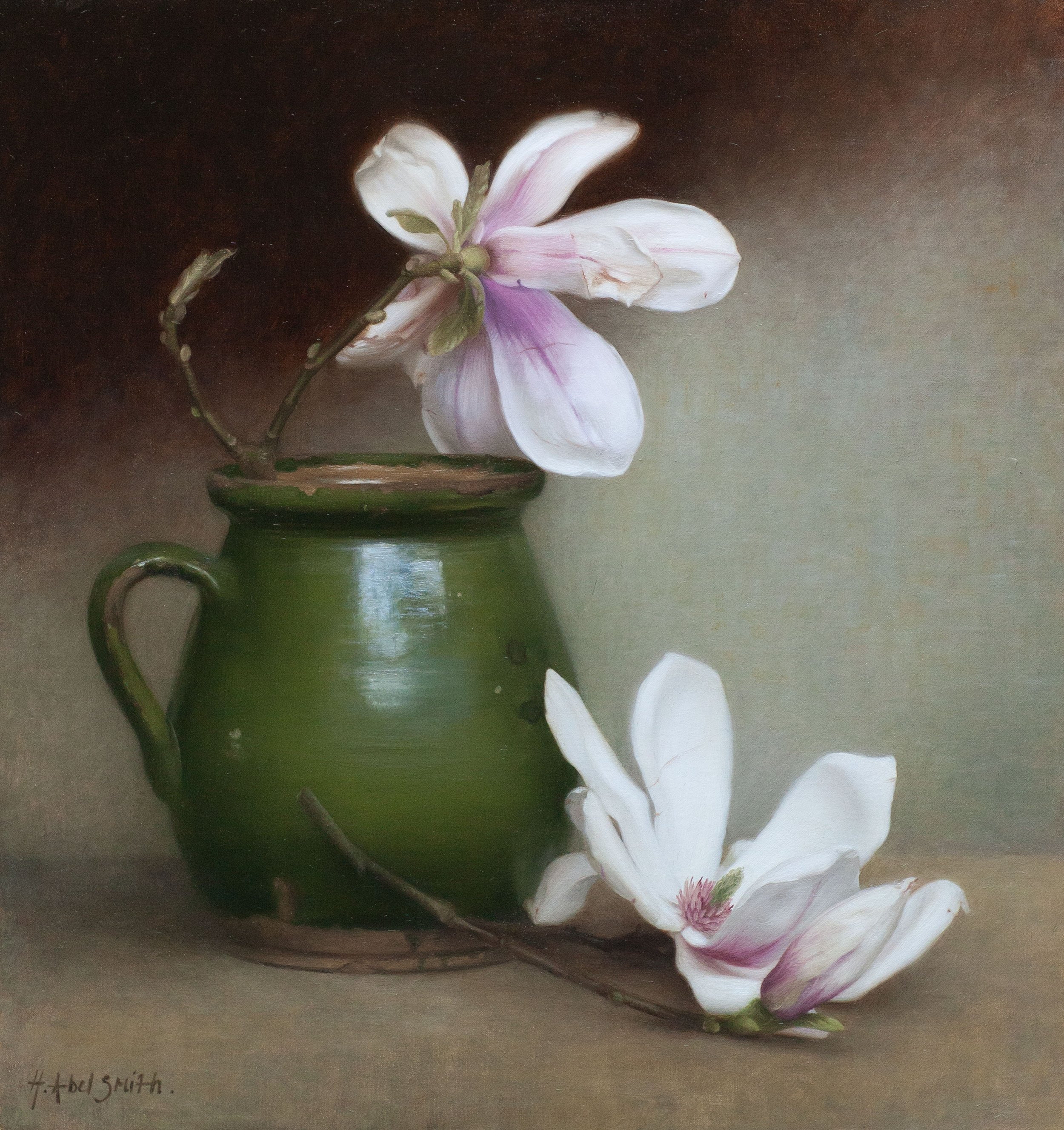 'Magnolia and Green Pot', 17 x 18 inches, oil on canvas, £4200 inc VAT (needs a couple of weeks to dry before shipping) SOLD