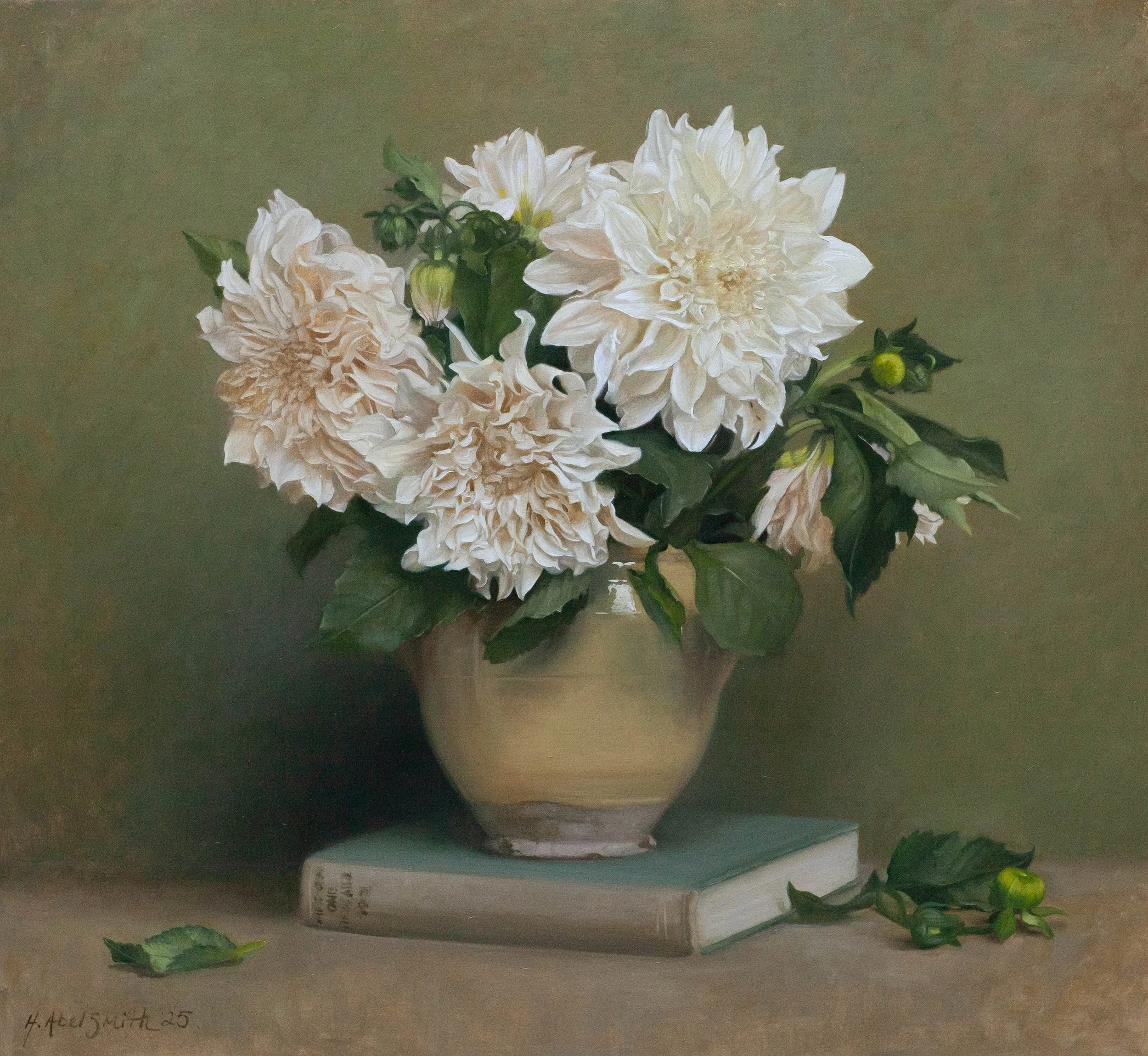 'Dahlias on Book', 22 x 24 inches, oil on canvas £5500 inc VAT SOLD