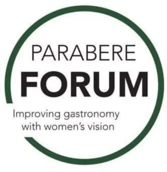 Logo for Parabere Forum with the slogan 'Improving gastronomy with women's vision'.