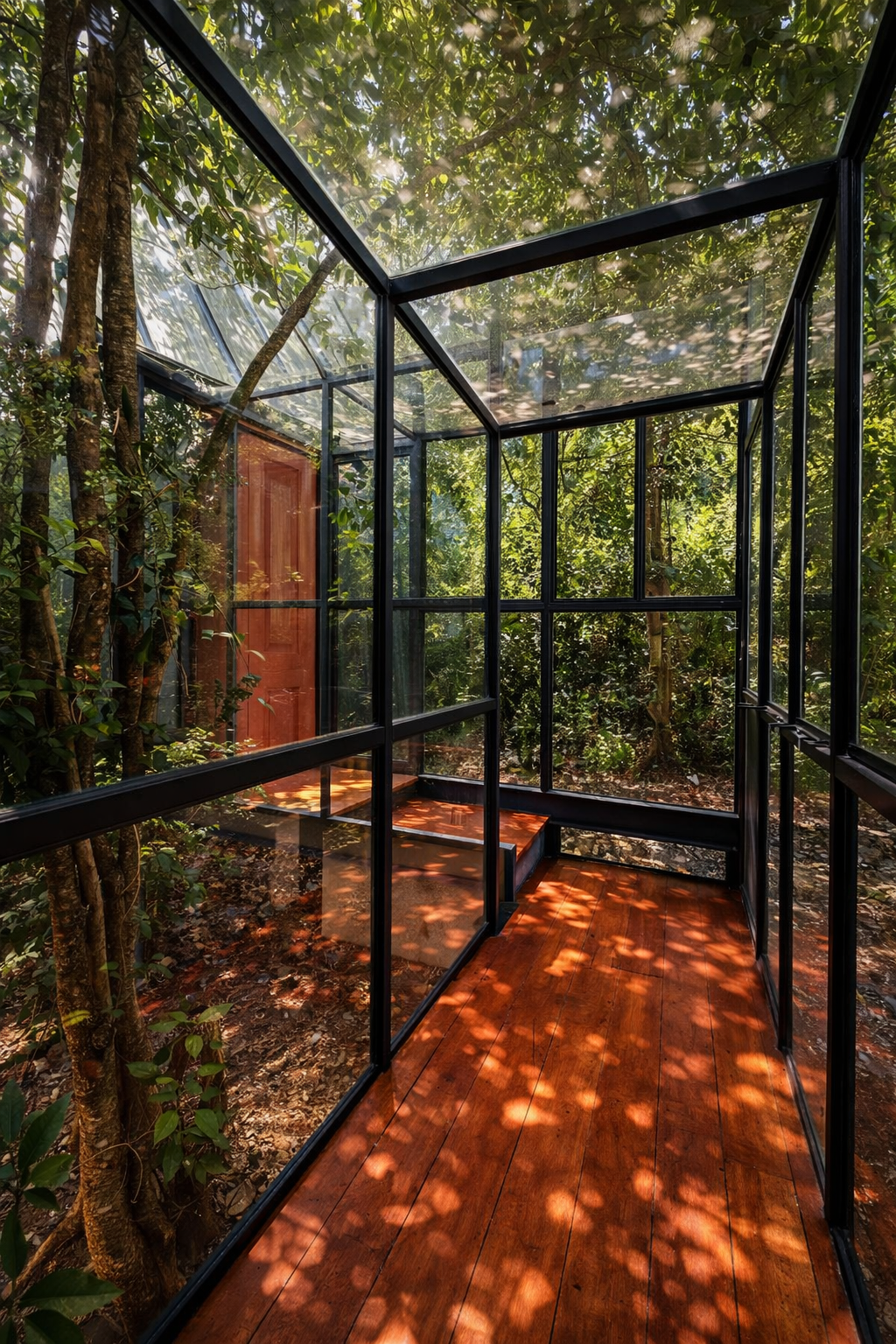 Steel and glass hallway