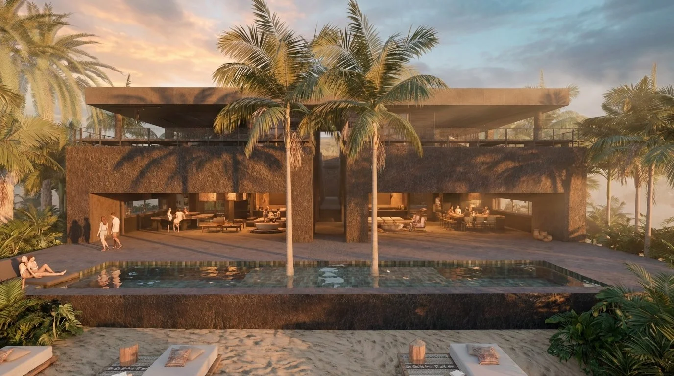 Casas Dos Piedras, basalt two house unit in Puerto Escondido, México