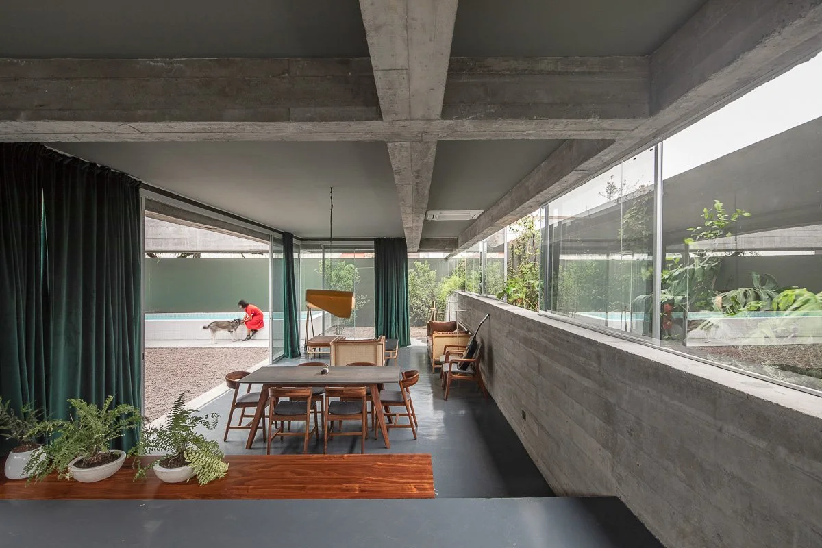 Indoor/outdoor spaces, view of pool and   living room