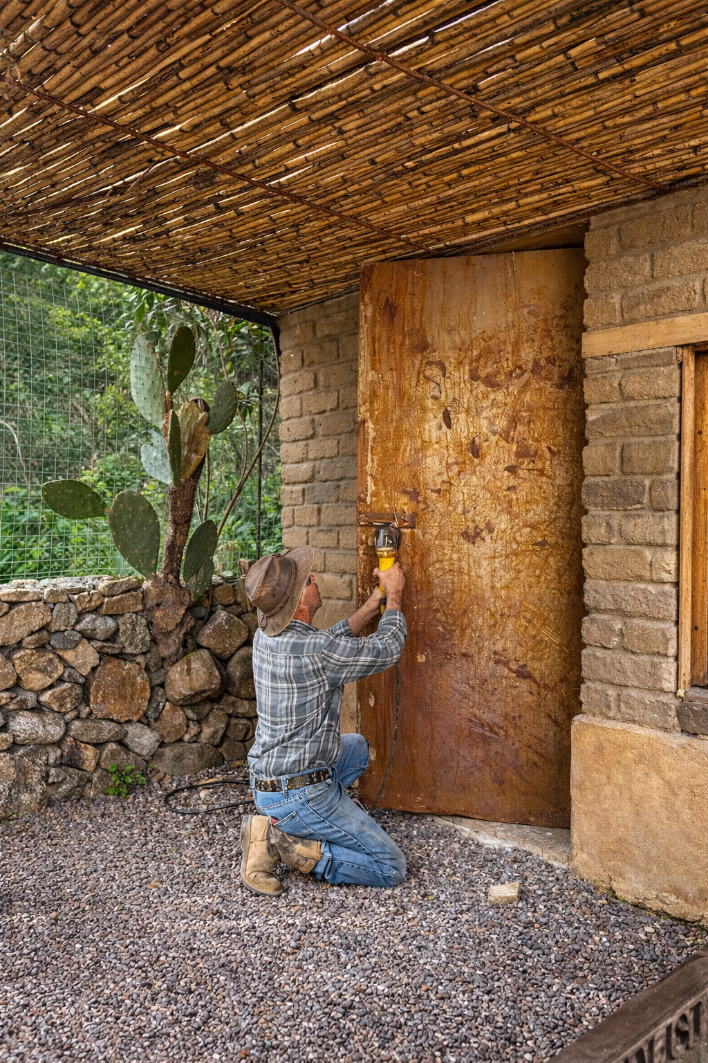 Outdoor patio, nopal integrated to wall