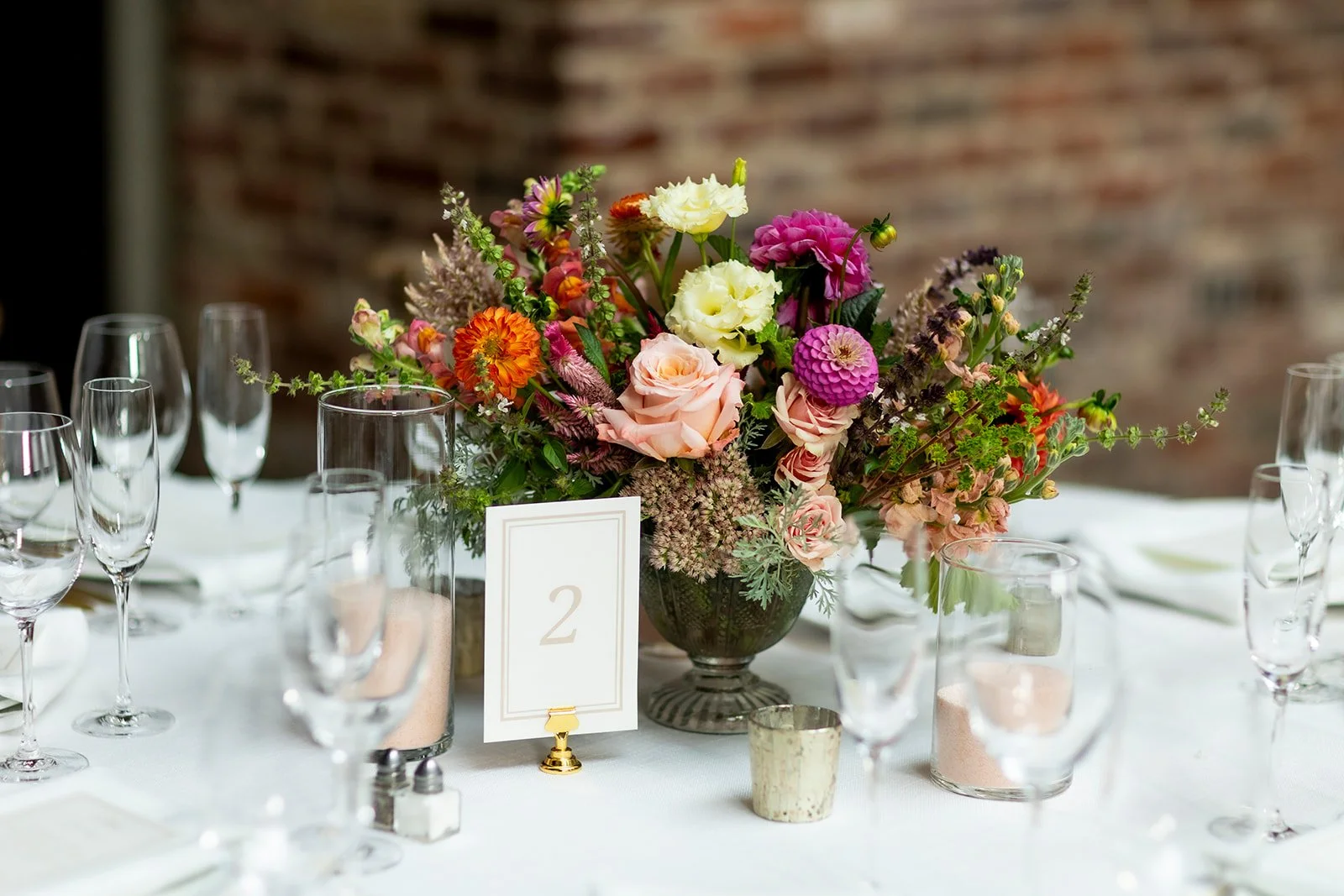 Vibrant floral tablescape at a Lexington wedding