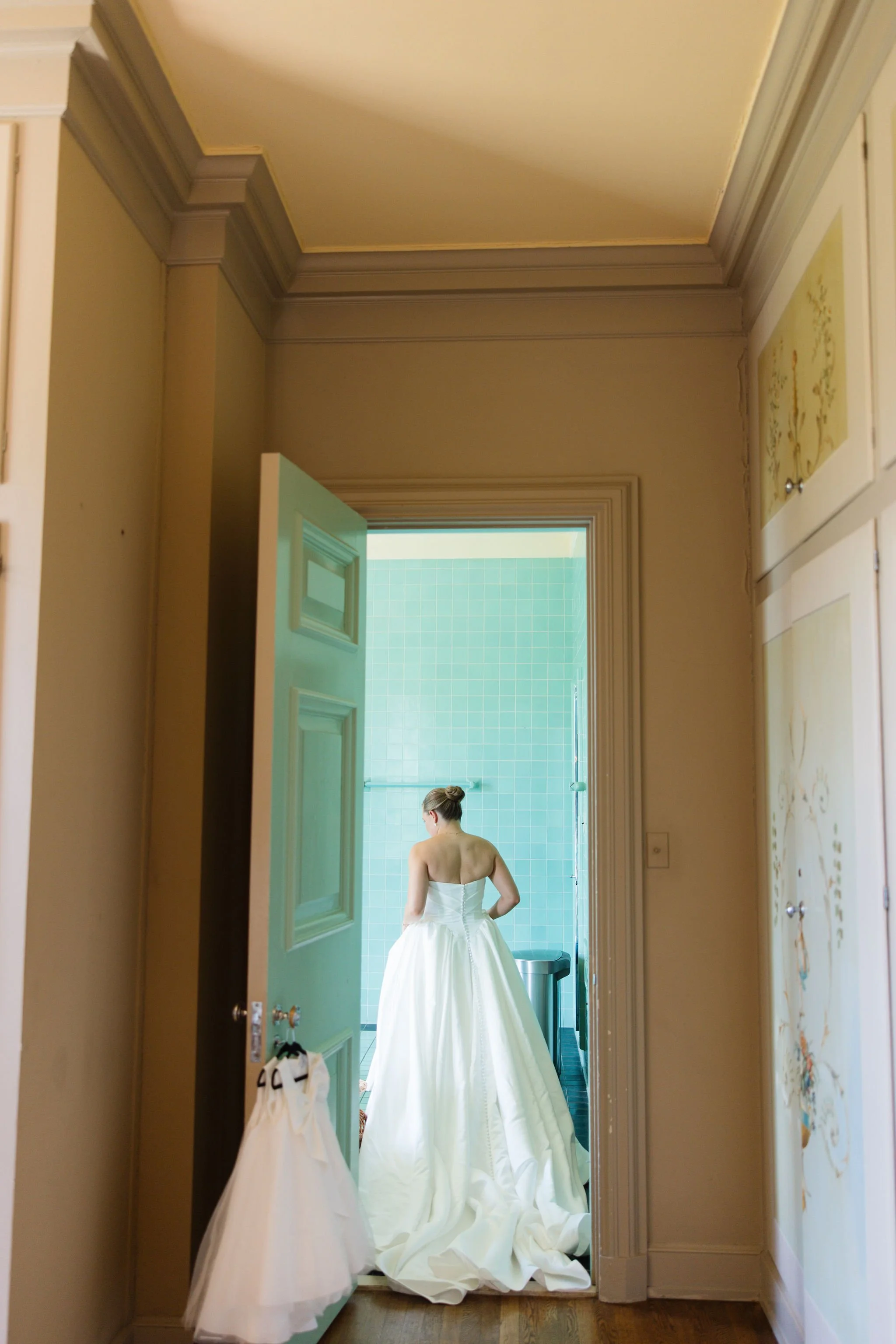 Bride in her dress at Spindletop Hall in Lexington, Kentucky