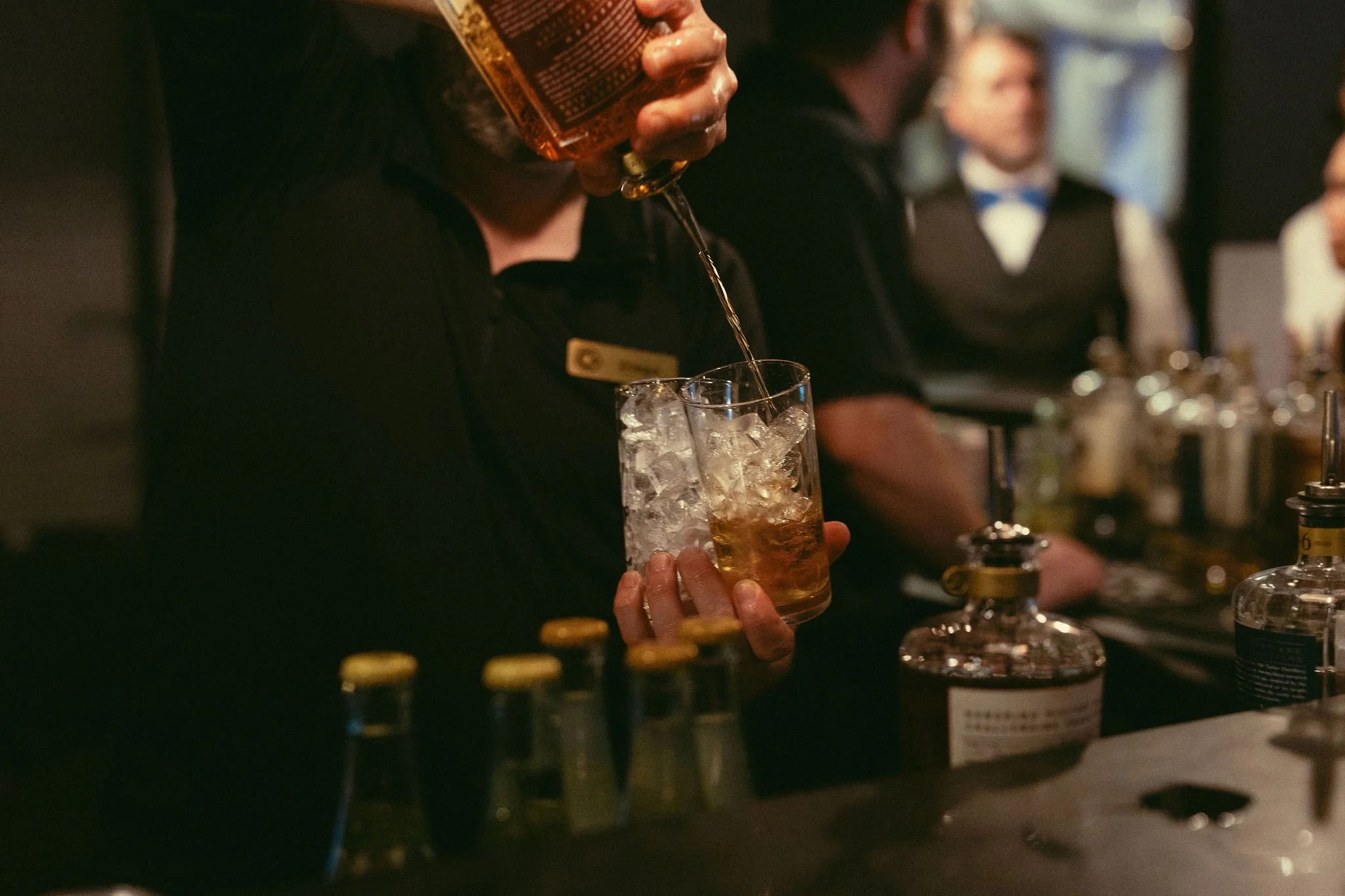 Drinks at the bar at bourbon distillery in Frankfort, Kentucky