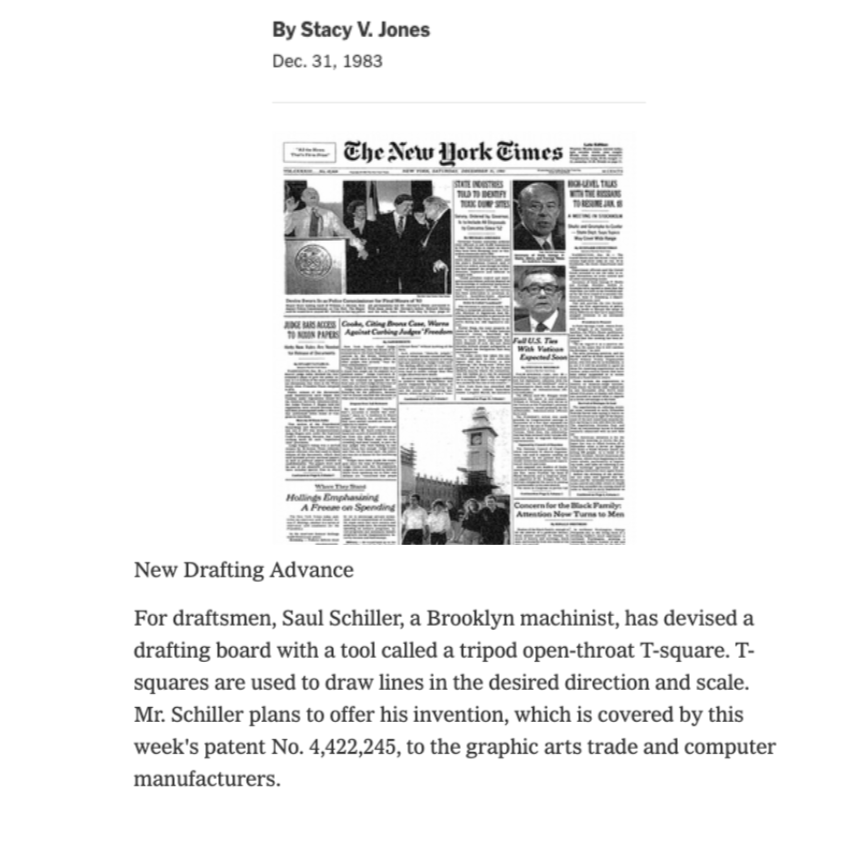 NYTimes writeup of Saul's drafting device, 1983