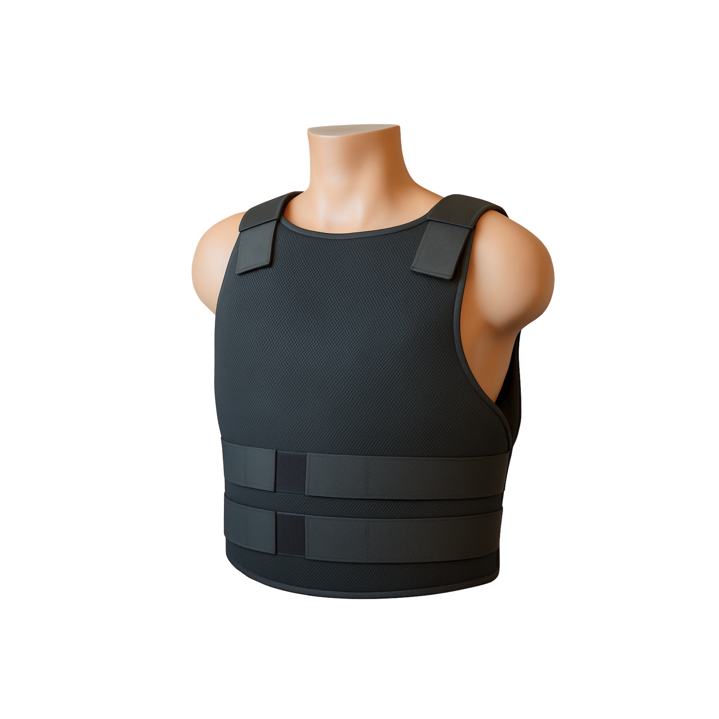 Black tactical vest displayed on a mannequin torso.