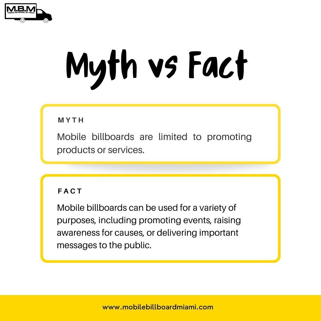 Mobile billboards are incredibly versatile. While they are great for advertising products and services, they can also be used for a variety of other purposes.

#advertising #mythfact #mobileadvertising #onthemoveads #onthemoveadvertising #outdoors #o