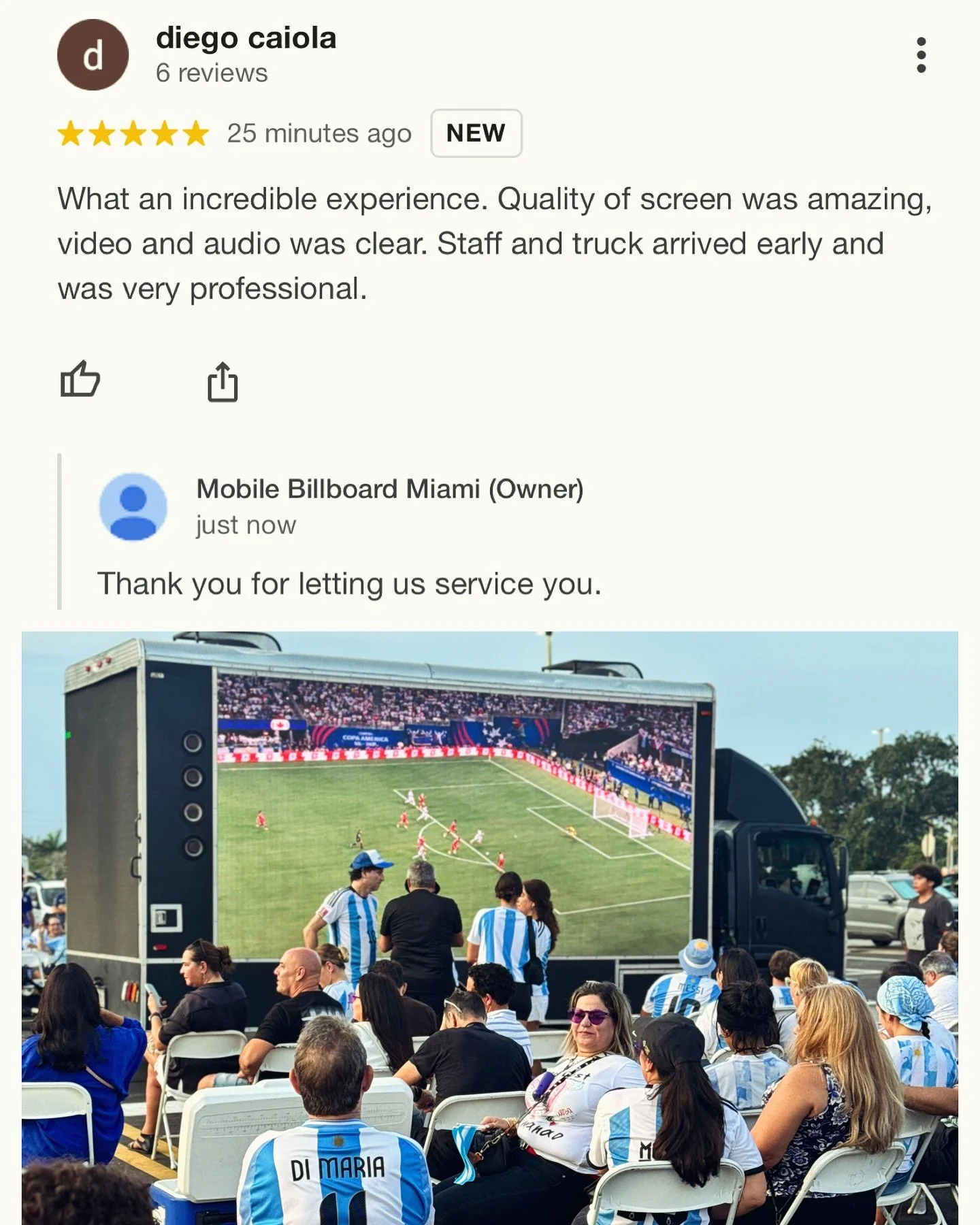 Outdoor soccer watch party using a mobile LED screen