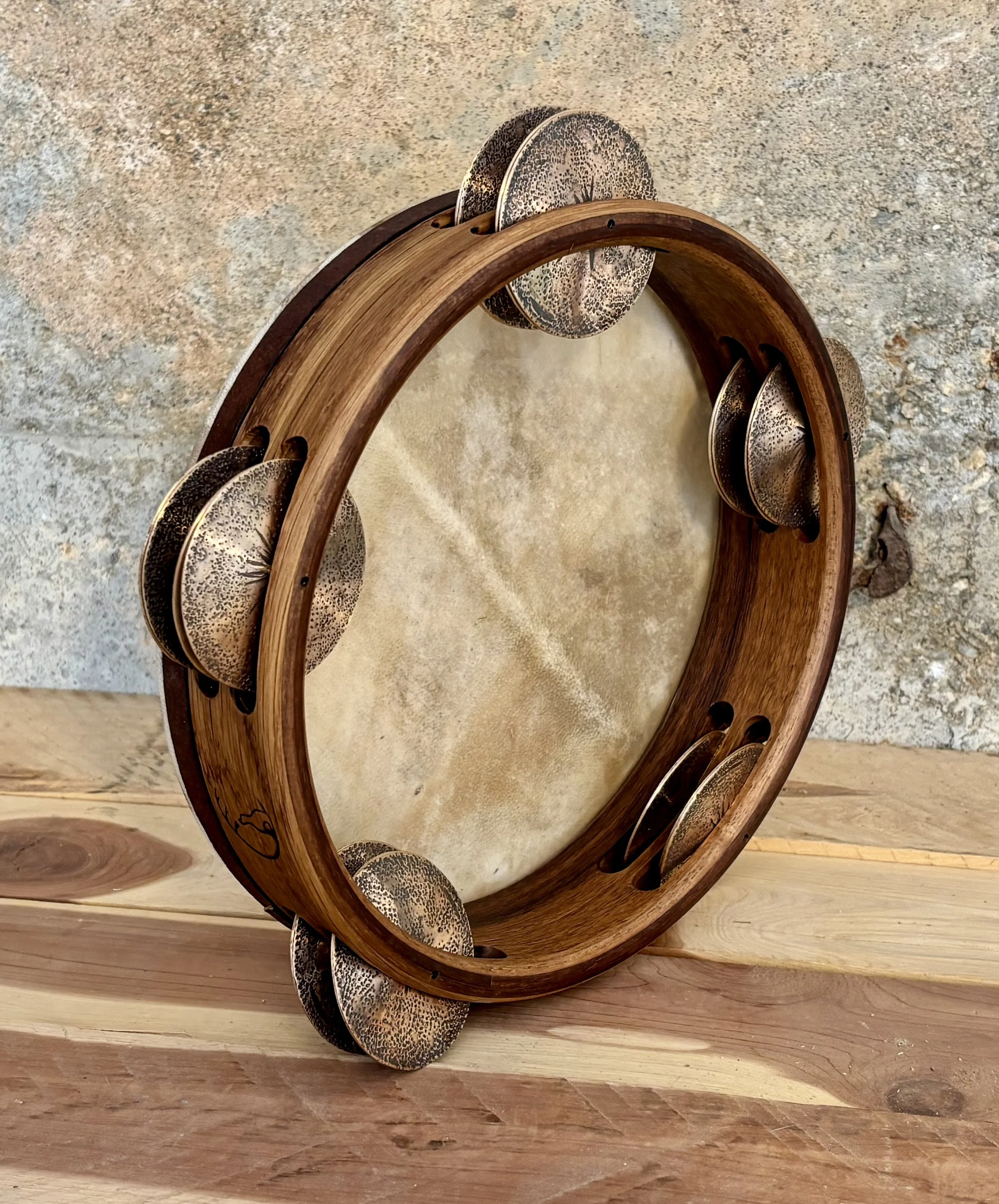 Middle-Eastern style tambourine standing on edge