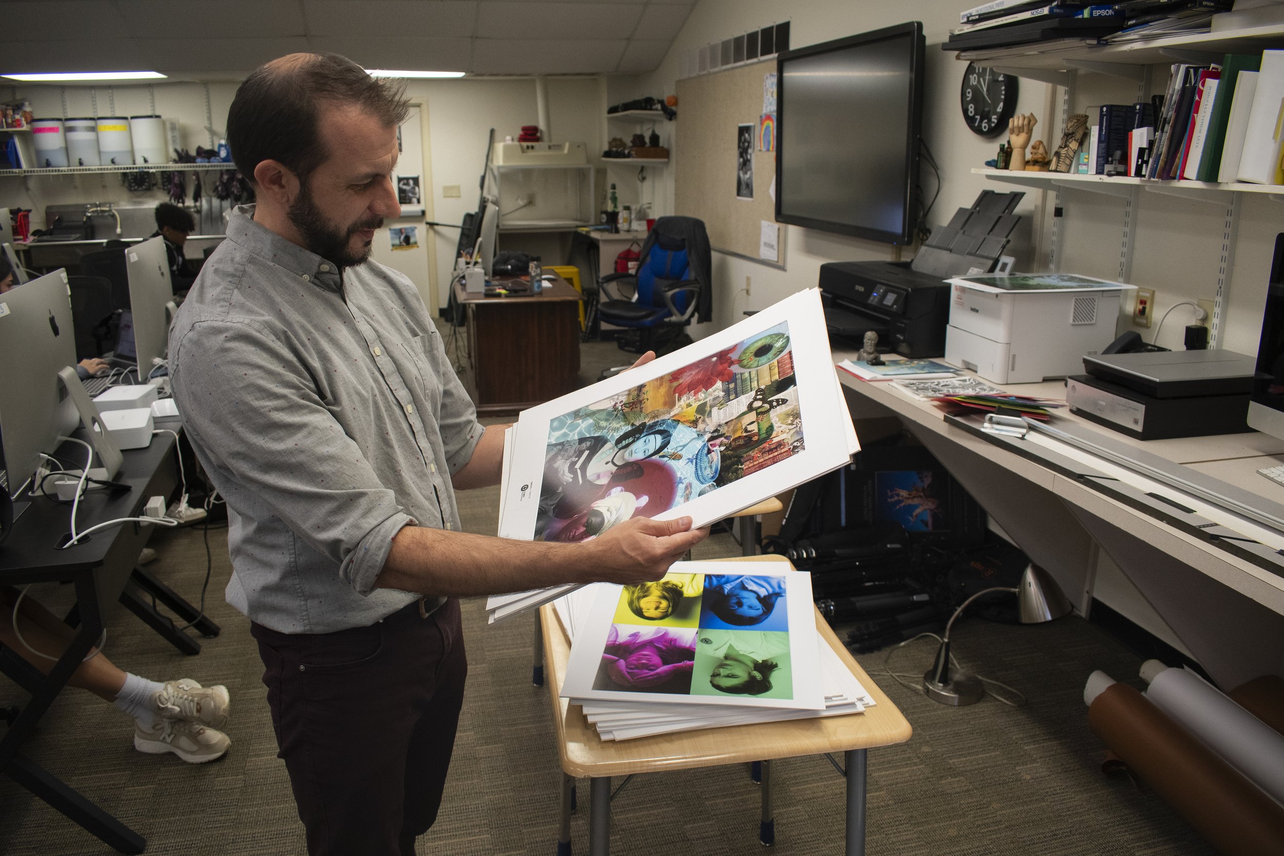 A proud teacher, Mr. Petersen smiles as he reflects on the final projects his students turned in. He looks forward to seeing what their creative minds come up with next.