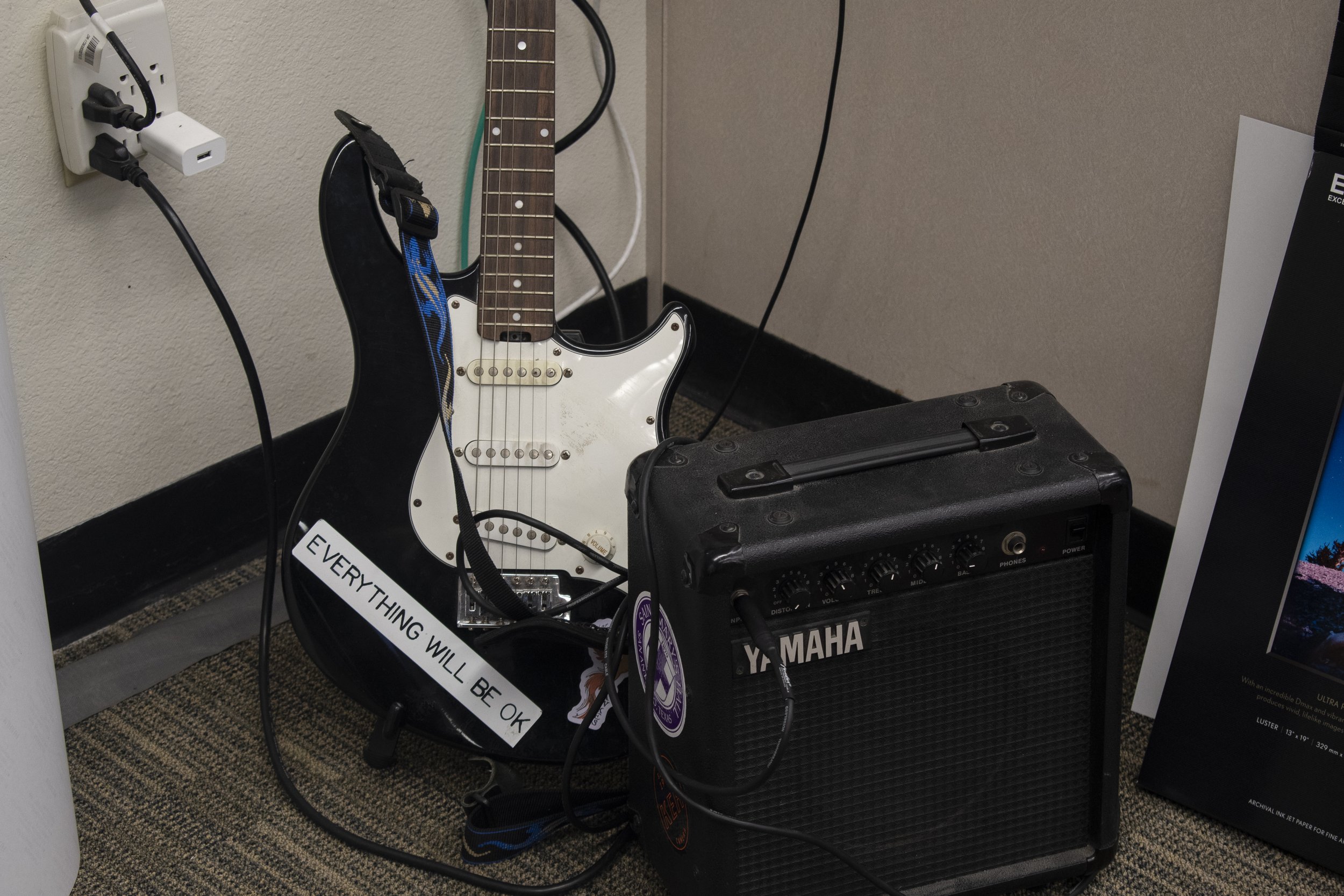 During the quarantine, Mr. Petersen and the other art teachers decided to form a band. Today, they play for their students every year during the talent show, and Mr. Petersen keeps his guitar in his classroom.