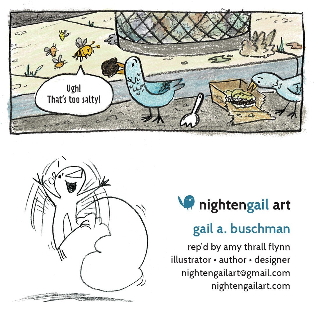 Happy #kidlitpostcard day!

More BEE adventures! They just want something a bit tastier than stale trash burgers, even if their new friends are less discerning. 

#childrenillustration #graphicnovel #kidlitgraphicnovel #childrensbookillustration