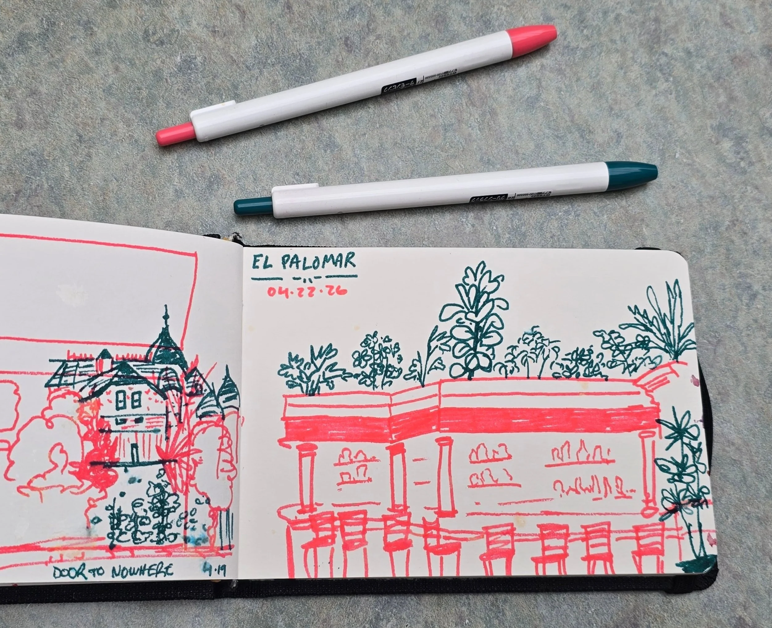 we found a bright and cheerful place to lunch and sketch on a rainy day. #pleinairpril #sketchbook