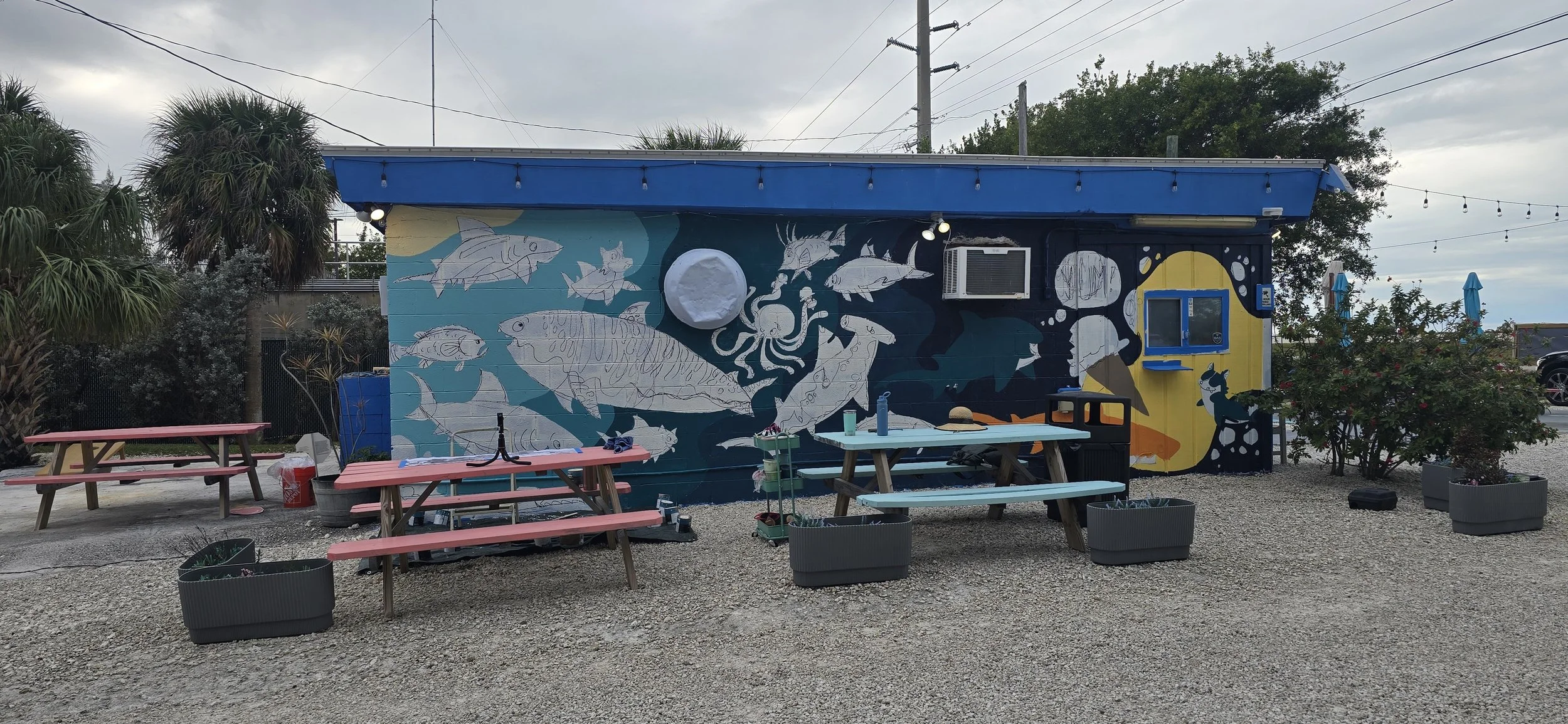 Sugar Shark side wall mural in progress