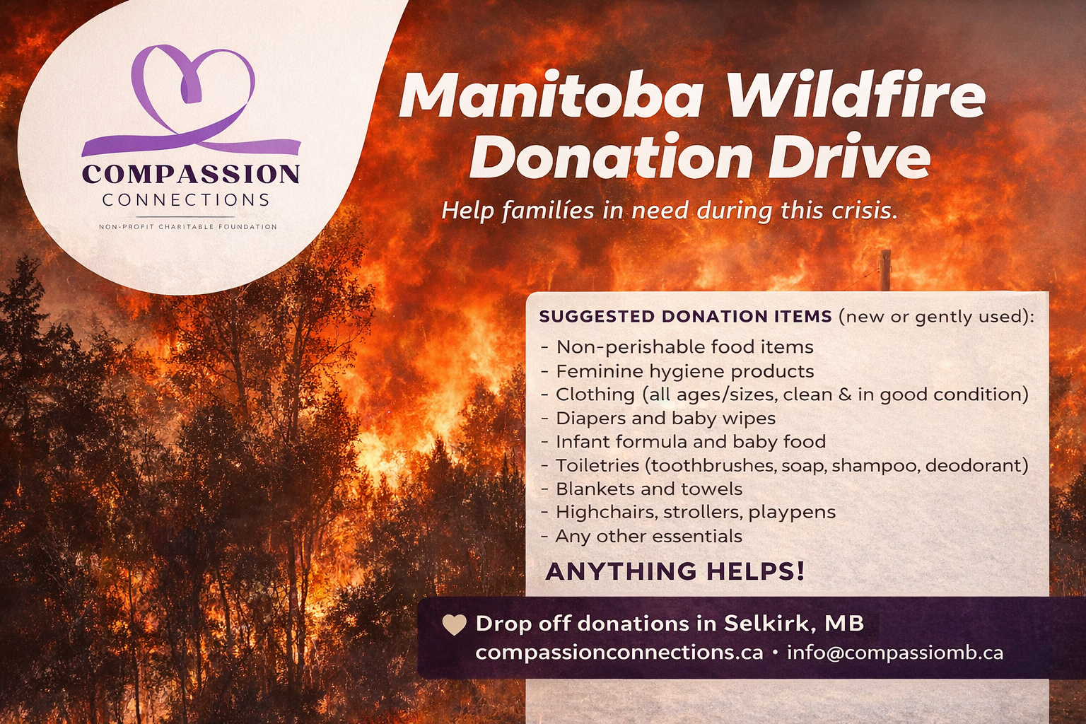 Supporting Families Affected by Manitoba Wildfires 💜