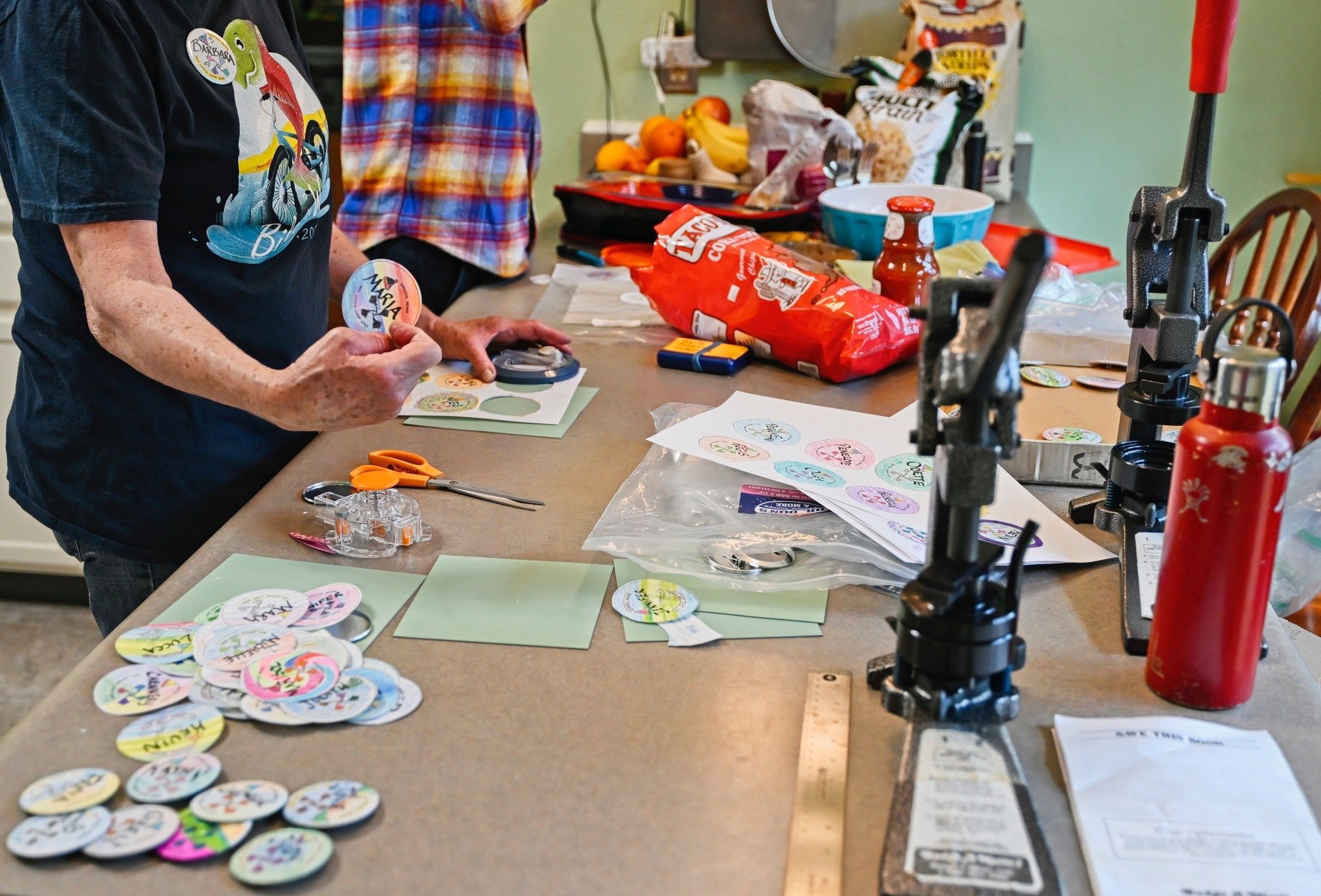 Dance Camp Button Party - Wednesday May 14th at 630pm.

Everyone is invited to join in the fun of helping to create our unique buttons to display dancers' names. All sorts of skills are needed, and we would love your help!

Please message us for the 