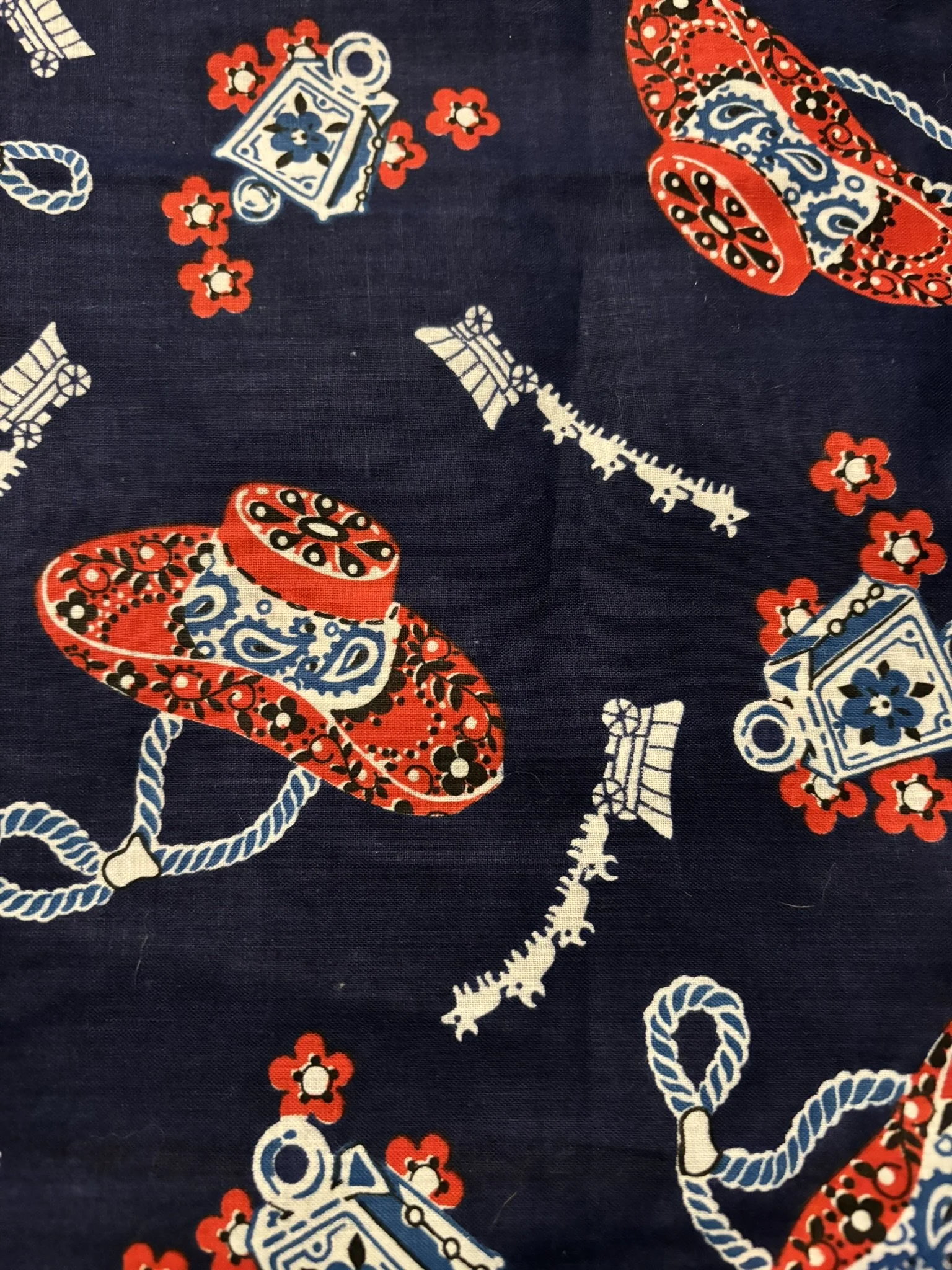 Western Cowgirl Hats on Navy Cotton