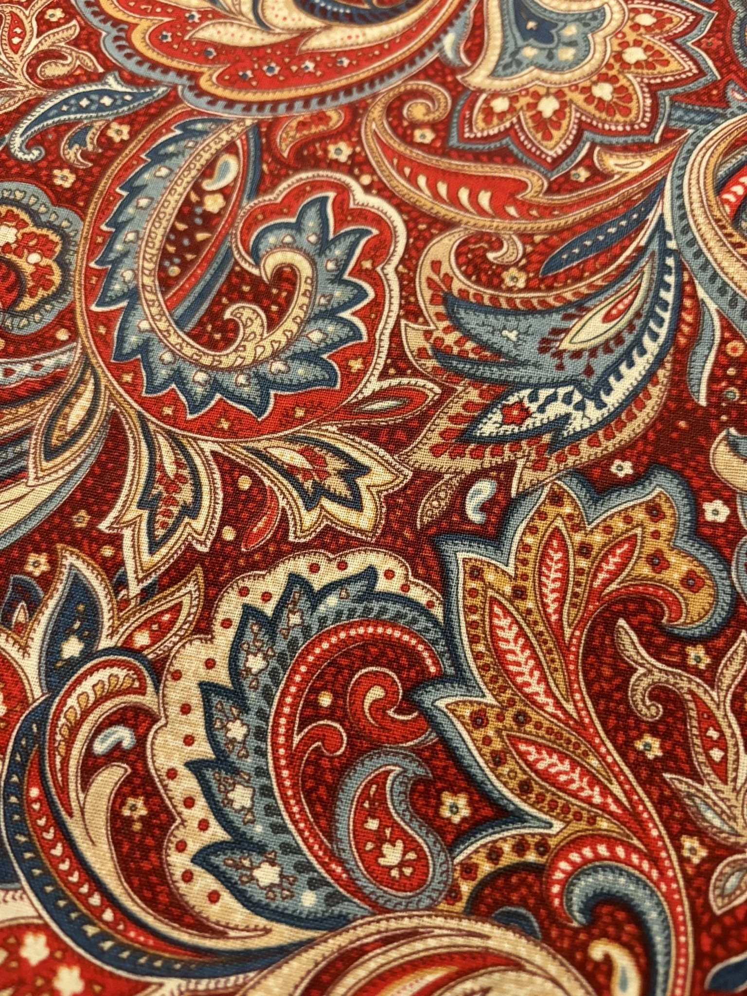 Burgundy and Blue Western Paisley Cotton