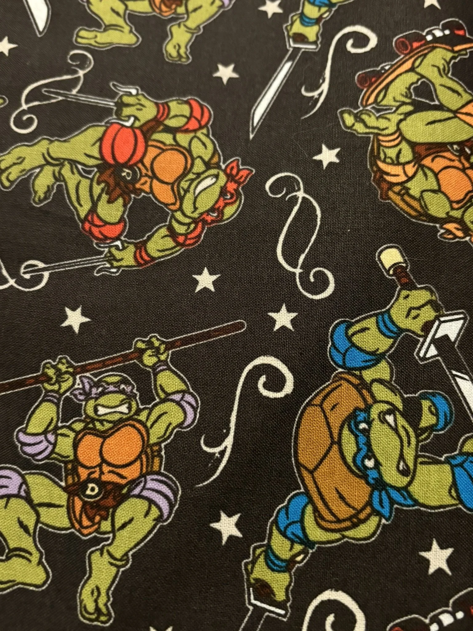 Ninja Turtles on Black Cotton