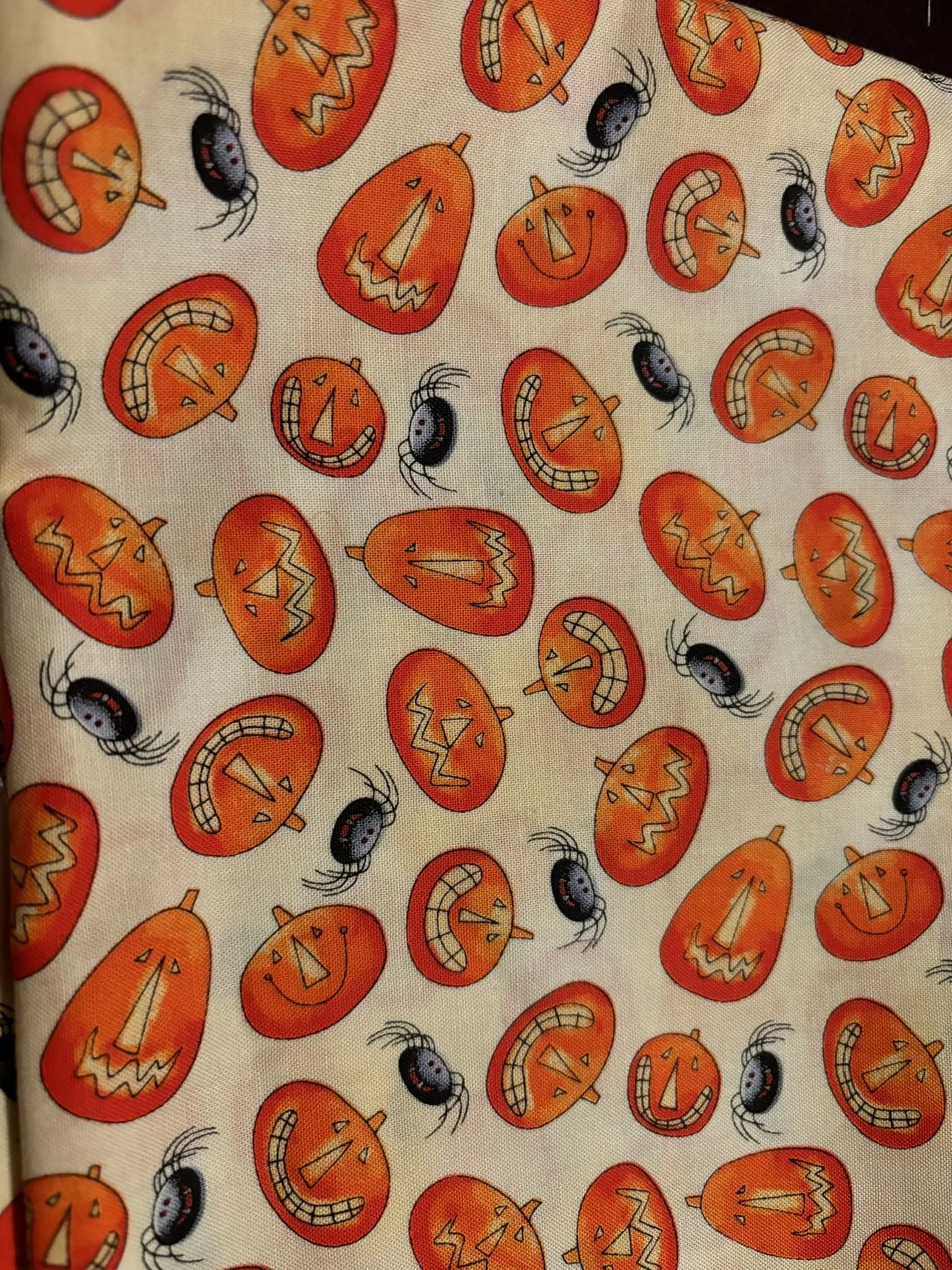 Happy Pumpkins and Black Spiders Cotton