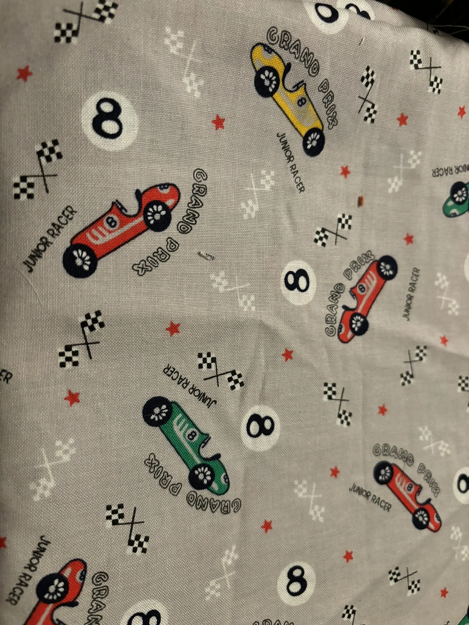 RETRO Grand Prix Race Cars on Gray Cotton