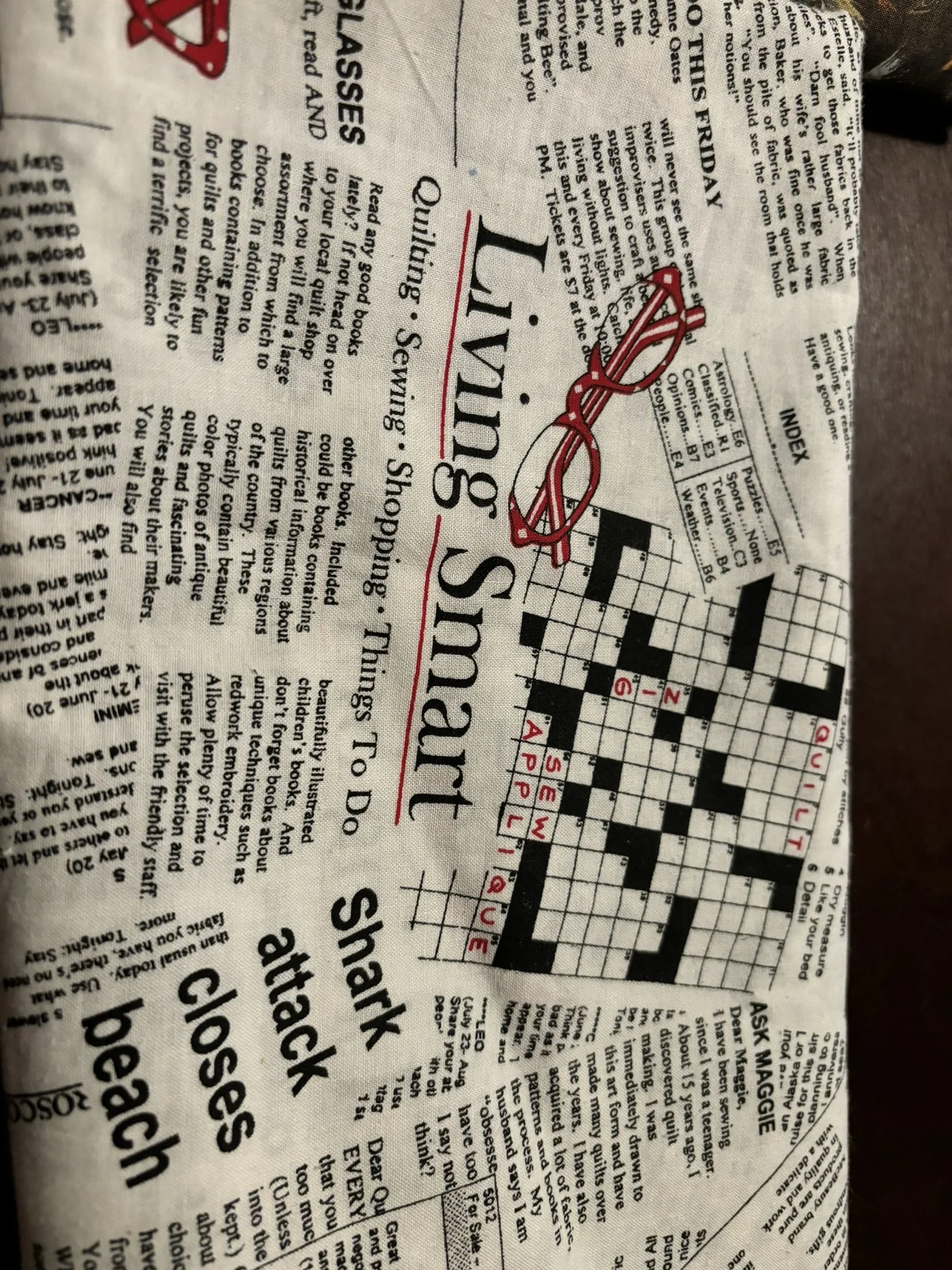 Crossword Puzzle Red and Black Cotton
