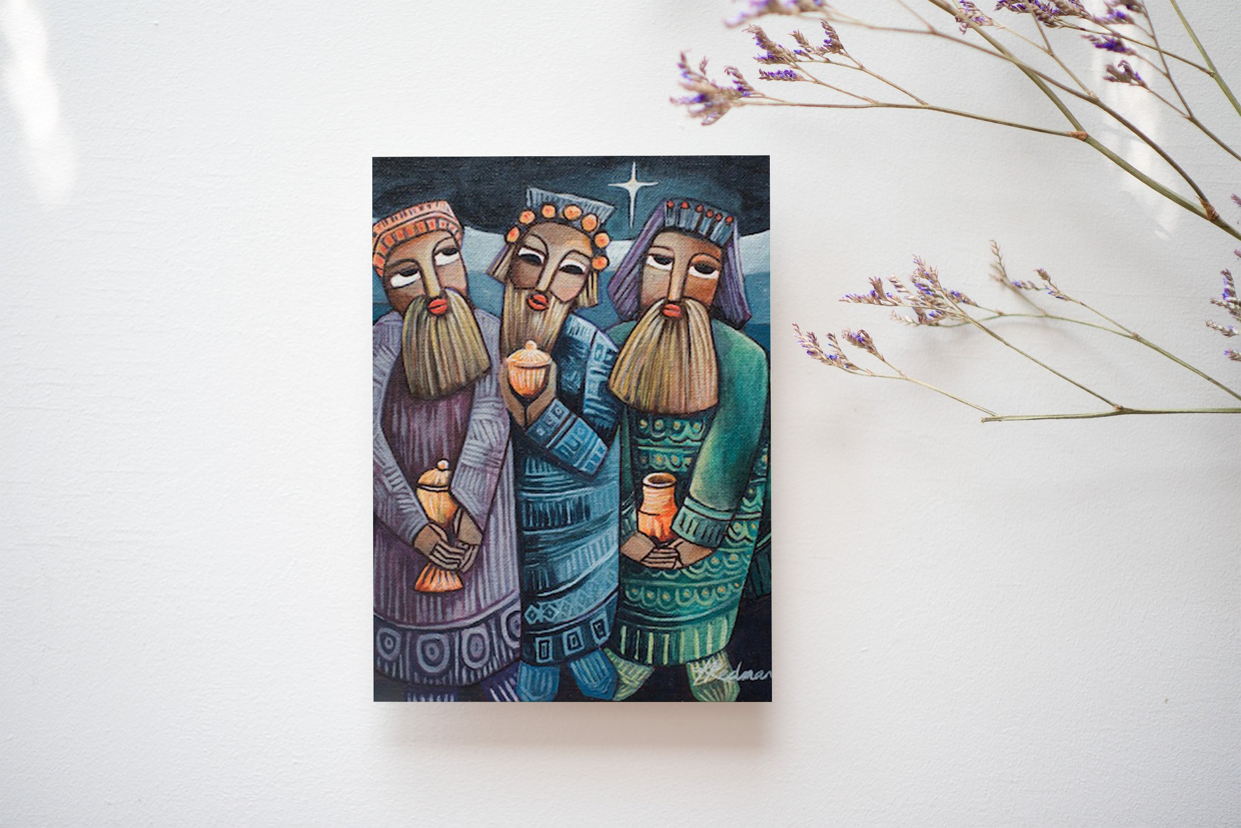 Acrylic three wise men stylised painting by Australian Christian artist, Kaye Redman.