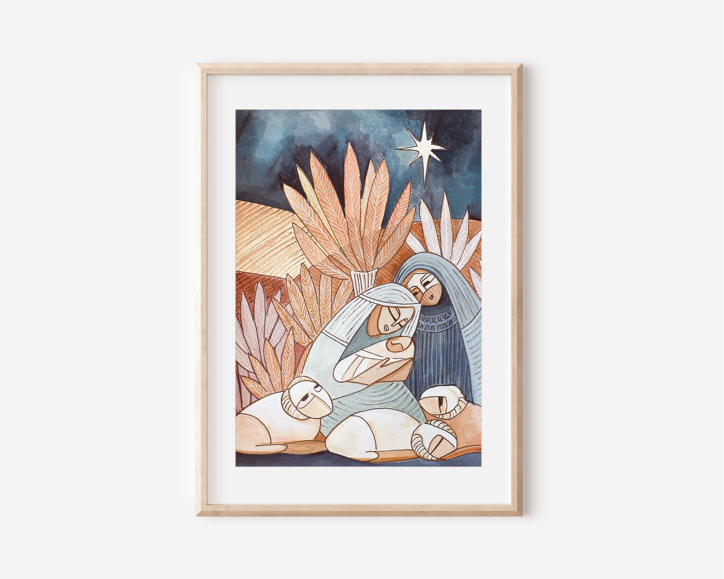 Nativity Watercolour Painting in neutral colours by Brisbane Christian Artist, Kaye Redman.