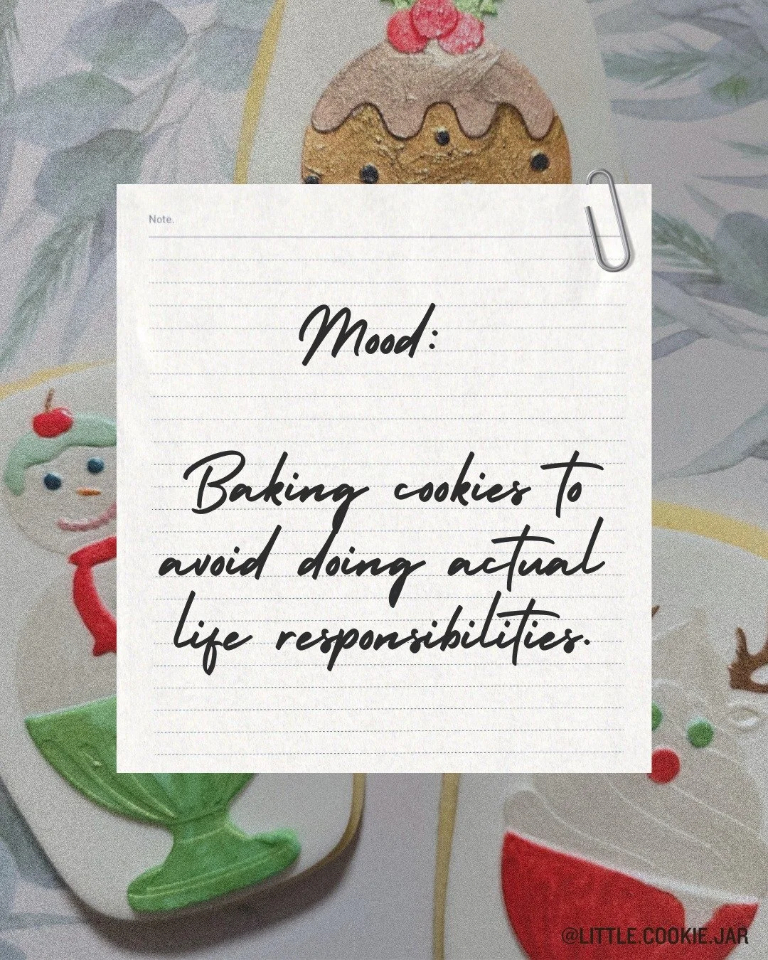 Look&hellip; some people cope by jogging. I cope by preheating the oven and pretending emails don&rsquo;t exist.

If you&rsquo;re also Team Procrasti-Bake, welcome to the club &mdash; we have cookies (obviously). 😌💛

Tell me: what responsibility ar