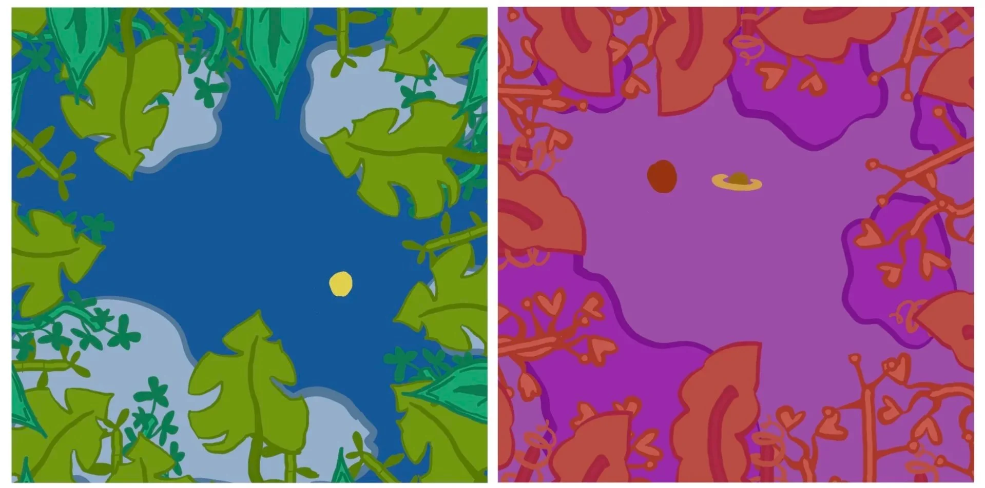 “Virtual Garden”. Open Final Project. EDPX 3/4800 Generative AI as Medium and Methodology. Student made illustrations then used and corrected ChatGPT code to create mouse interactivity. Click image for link to HTML files.