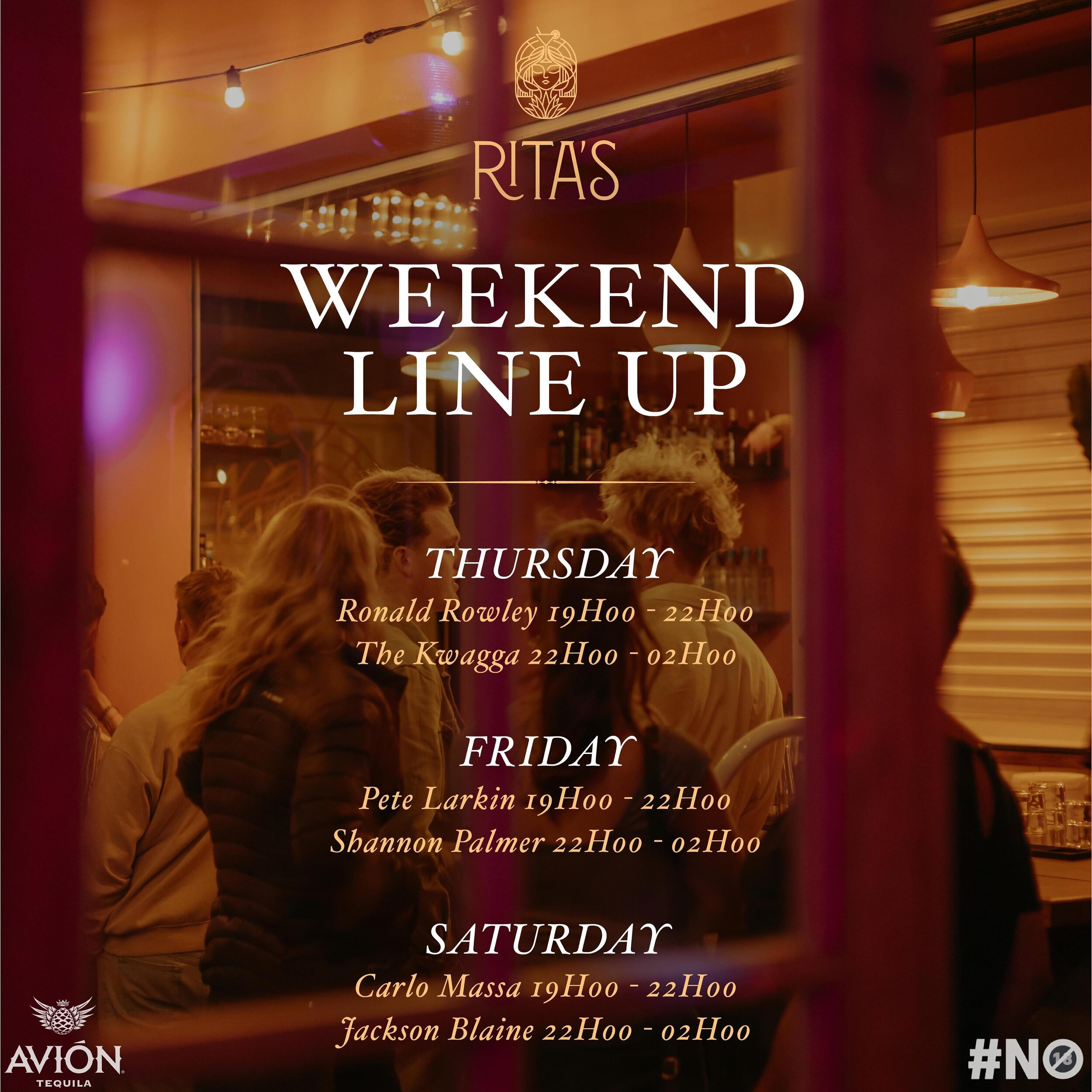 Your long weekend LINE UP✨THURSDAY to SATURDAY ⬇️🪩🍸

Thursday Featuring: 
@ronscones2_ @the_kwagga 

Friday Featuring: 
19H00 @peterlarkinsa 
22H00 Shannon Palmer 

Saturday Featuring: 
19H00 - 22H00 @carlomassadj 
22H00 - close Jackson Blaine 

Ta