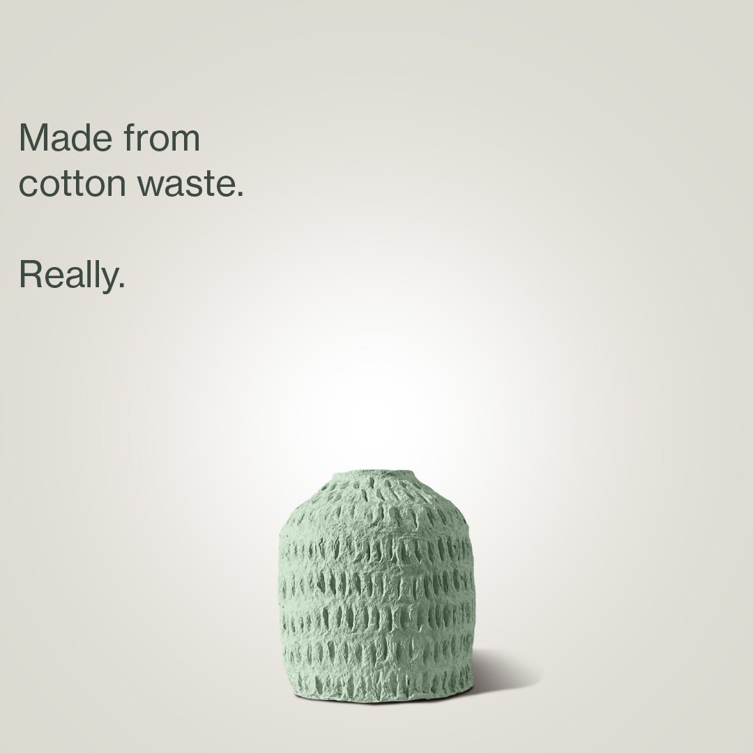 Our Cotton Stone&trade; collection is created from cotton waste from the fashion industry. Taking a huge problem and turning into something beautiful.

How on earth does that happen? Well, cotton waste is shredded, milled, pulped, hand shaped, hand f