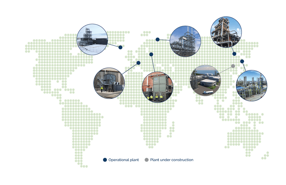 Stylized map of CRI plants, both operational and under construction, worldwide.