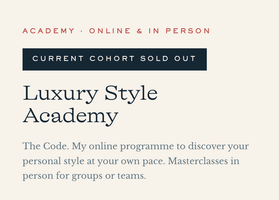 Luxury Style Academy by Oriona Robb, online programme The Code and in-person masterclasses